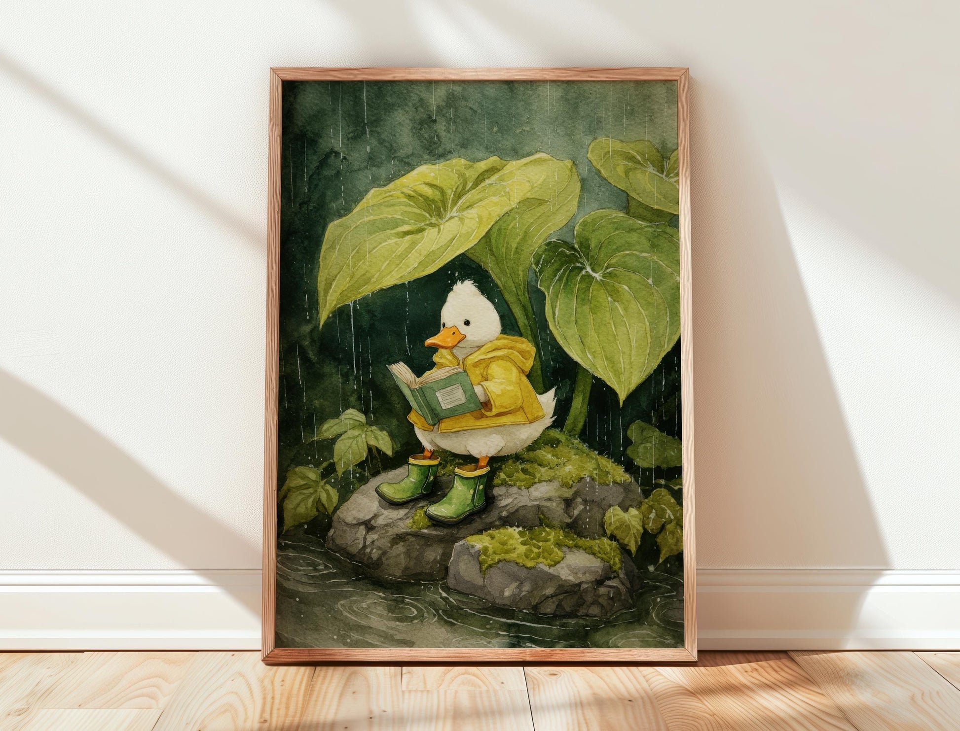 Duck in Raincoat Reading Print | Cozy Wall Decor | Cute Gift For Book Lover | Book Nook Poster | Book Art | Aesthetic Room Art | Home Decor - Book Poster Art Print Decor Bookish