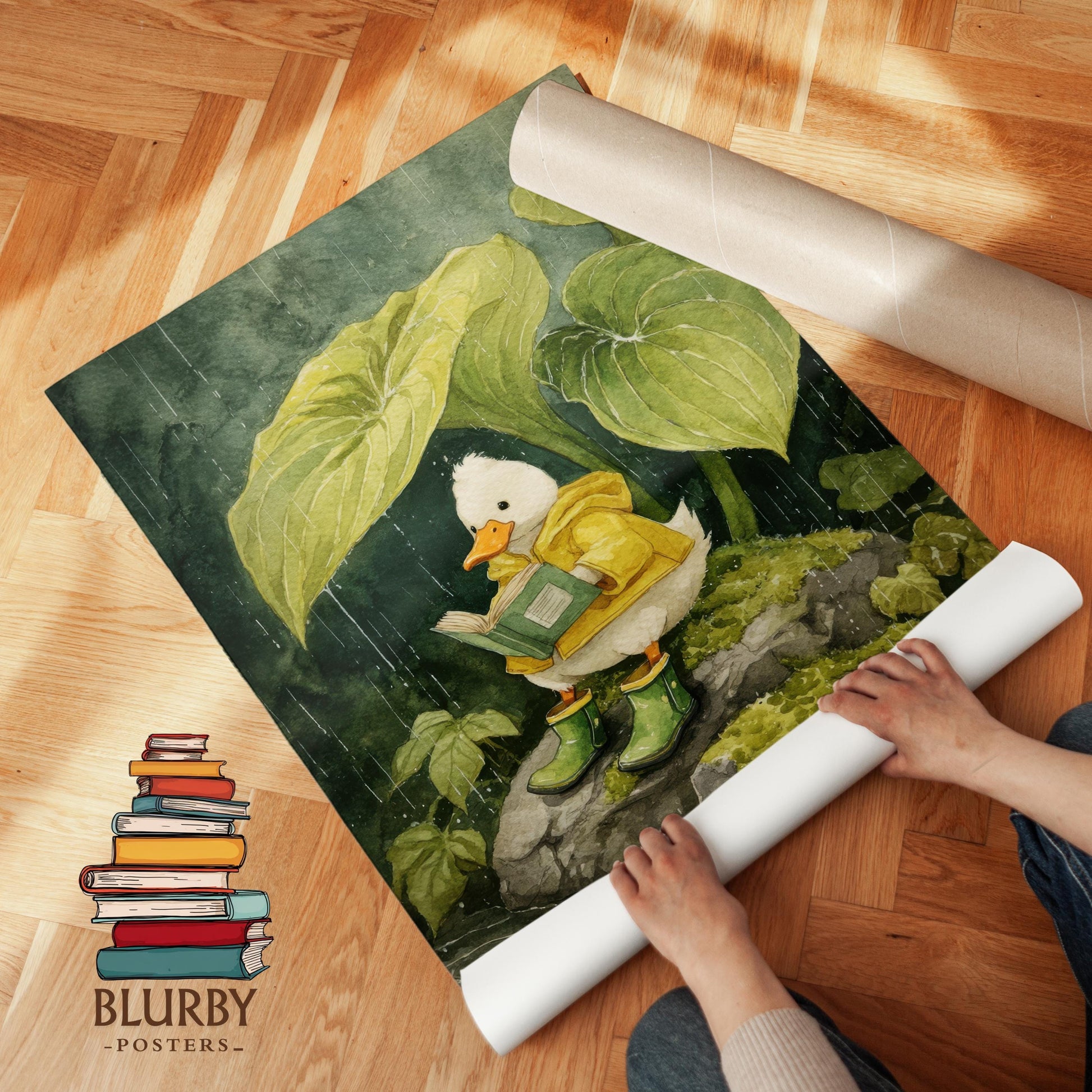 Duck in Raincoat Reading Print | Cozy Wall Decor | Cute Gift For Book Lover | Book Nook Poster | Book Art | Aesthetic Room Art | Home Decor - Book Poster Art Print Decor Bookish