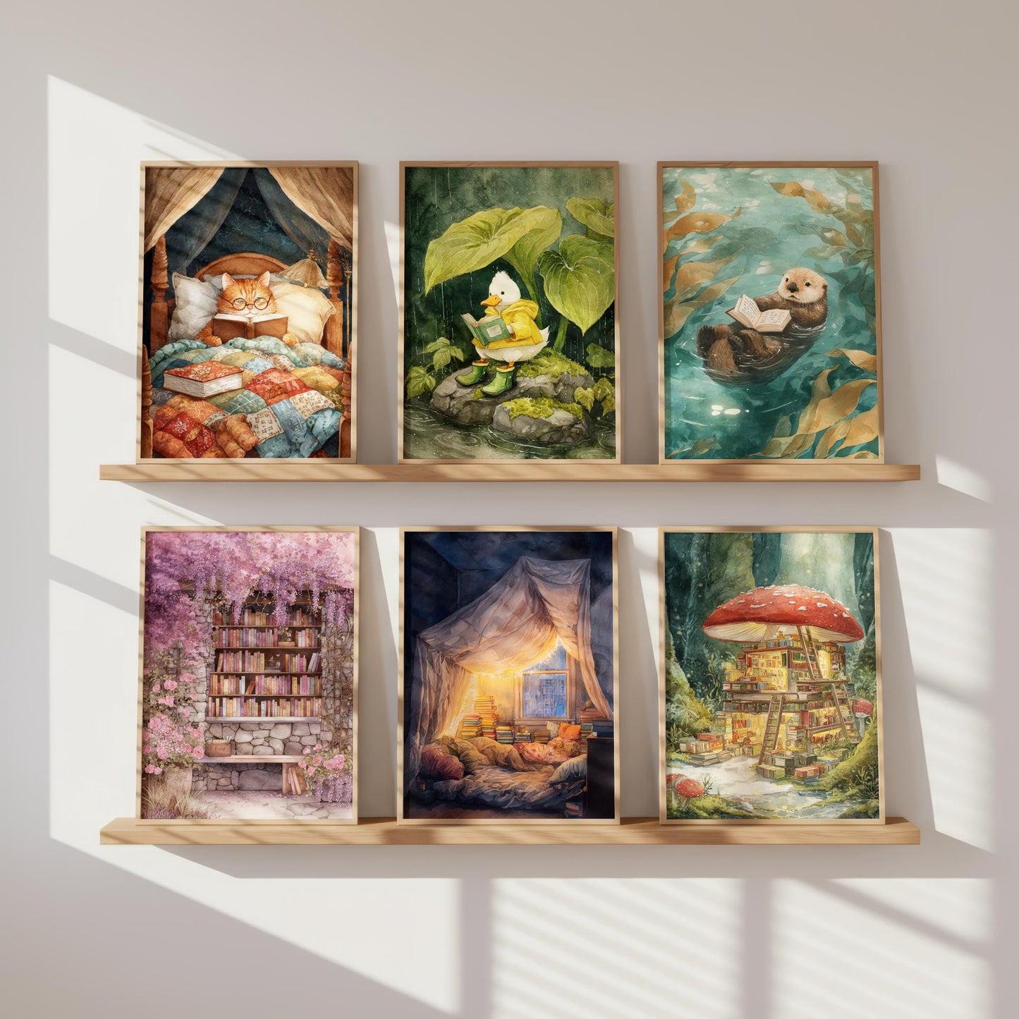 Duck in Raincoat Reading Print | Cozy Wall Decor | Cute Gift For Book Lover | Book Nook Poster | Book Art | Aesthetic Room Art | Home Decor - Book Poster Art Print Decor Bookish
