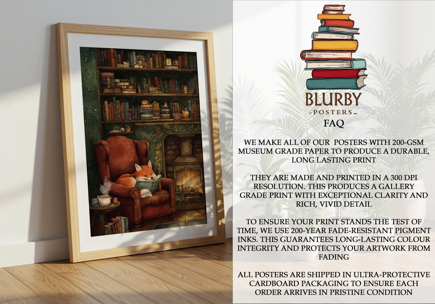 Fox Reading by Fireplace Print | Cozy Wall Decor | Cute Gift For Book Lover | Book Nook Poster | Book Art | Aesthetic Room Art | Home Decor - Book Poster Art Print Decor Bookish