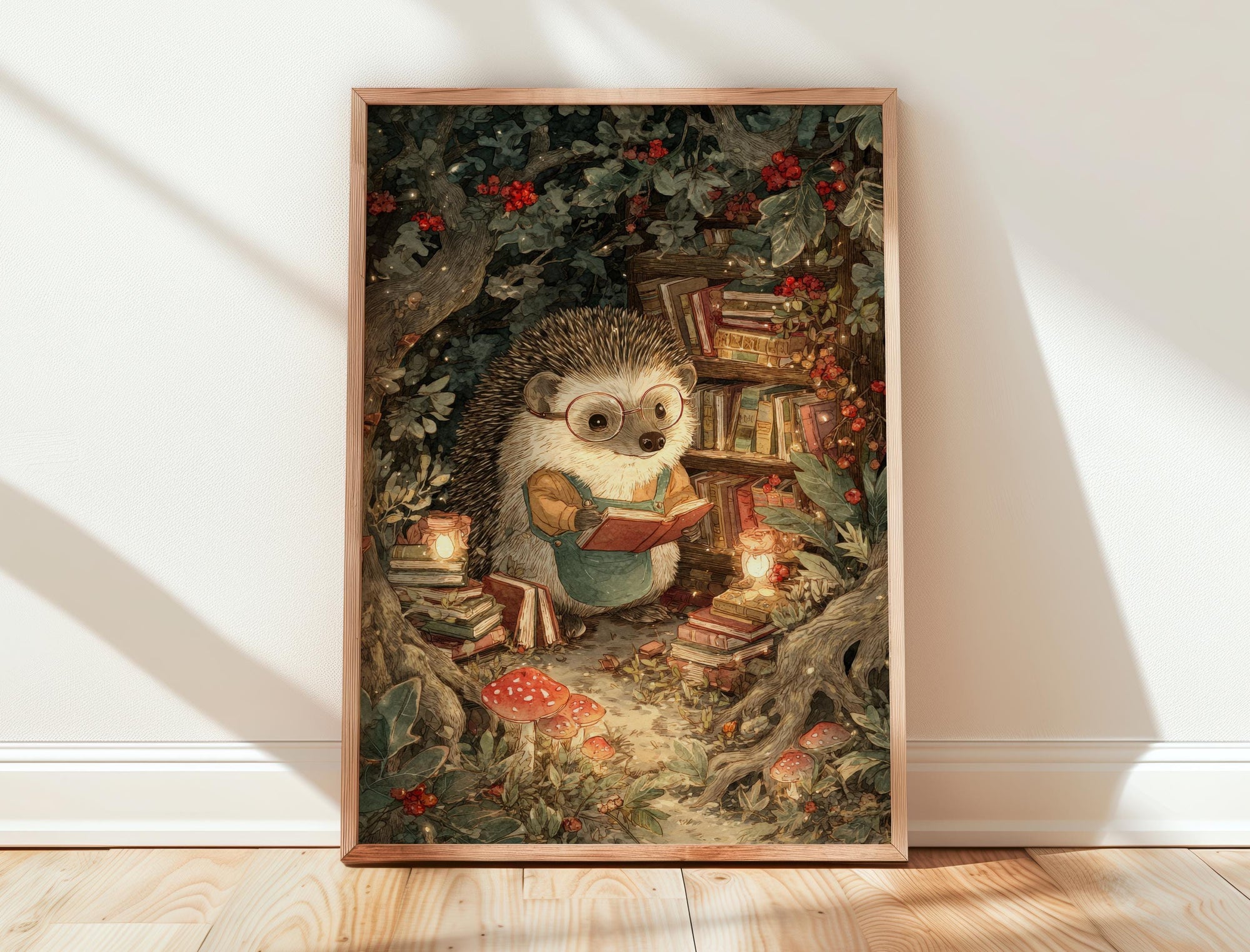 Hedgehog Secret Library Print | Cozy Wall Decor | Cute Gift For Book Lover | Book Nook Poster | Book Art | Aesthetic Room Art | Home Decor - Book Poster Art Print Decor Bookish