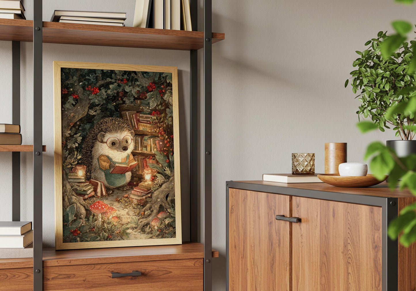 Hedgehog Secret Library Print | Cozy Wall Decor | Cute Gift For Book Lover | Book Nook Poster | Book Art | Aesthetic Room Art | Home Decor - Book Poster Art Print Decor Bookish