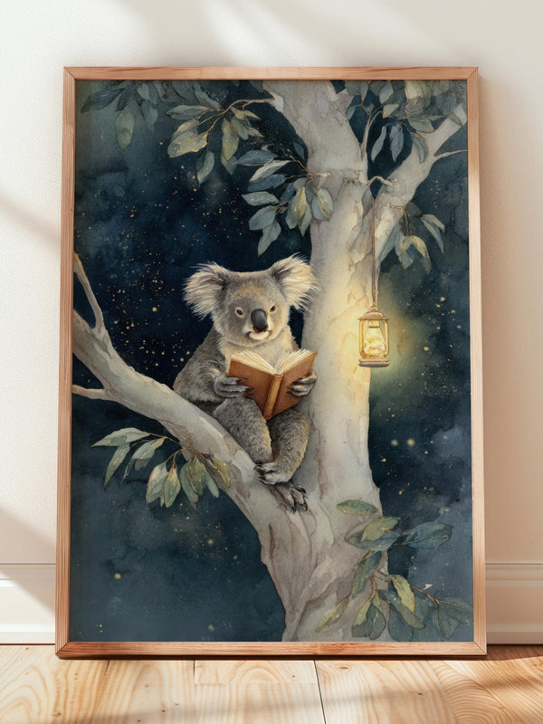 Koala Reading in Tree Print | Cozy Wall Decor | Cute Gift For Book Lover | Book Nook Poster | Book Art | Aesthetic Room Art | Home Decor - Book Poster Art Print Decor Bookish