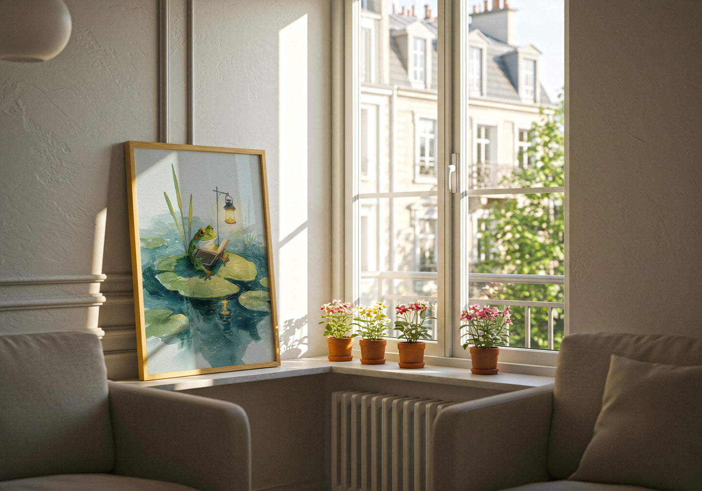 Frog Reading on Lily Pad Print | Cozy Wall Decor | Cute Gift For Book Lover | Book Nook Poster | Book Art | Aesthetic Room Art | Home Decor - Book Poster Art Print Decor Bookish