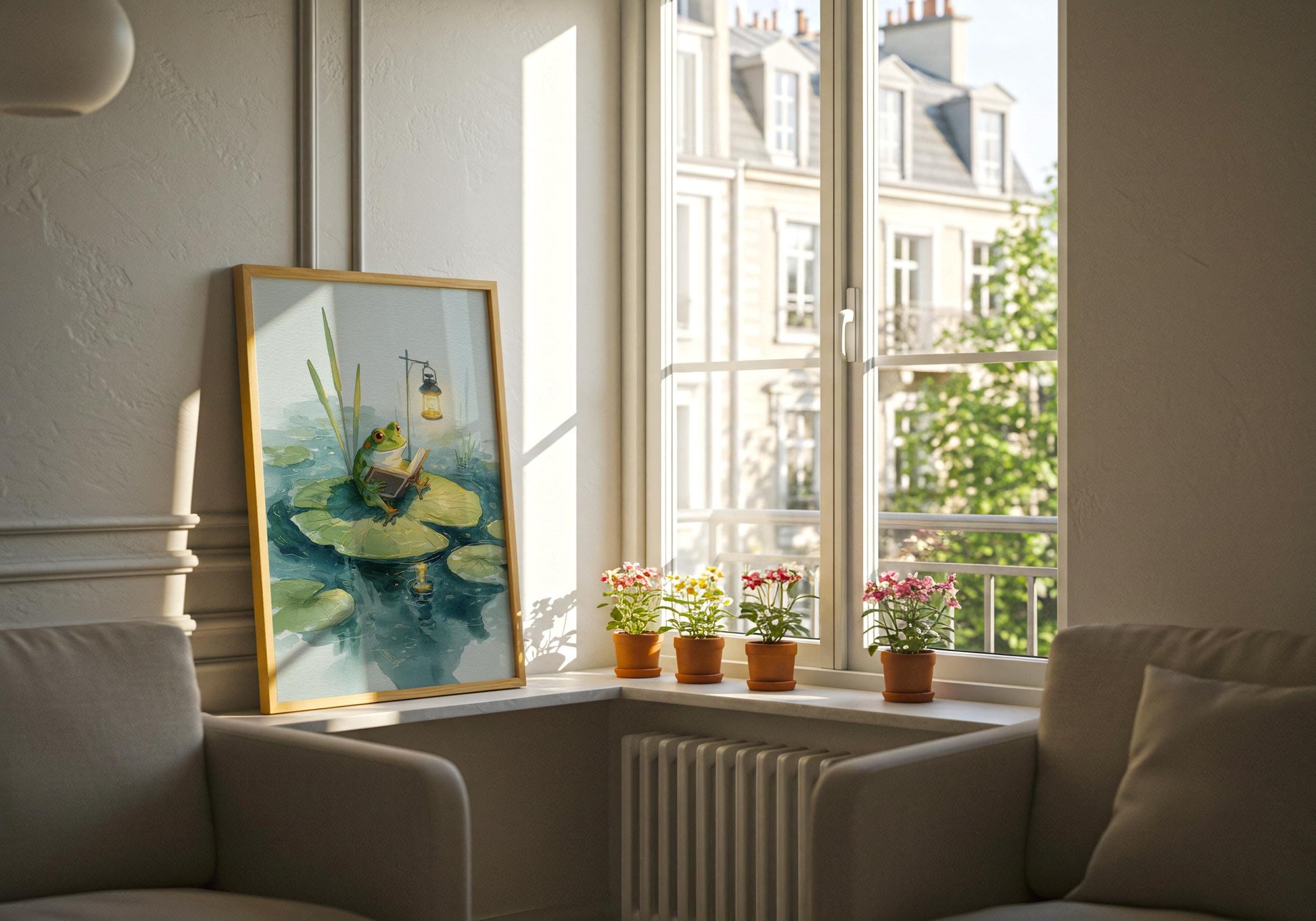 Frog Reading on Lily Pad Print | Cozy Wall Decor | Cute Gift For Book Lover | Book Nook Poster | Book Art | Aesthetic Room Art | Home Decor - Book Poster Art Print Decor Bookish