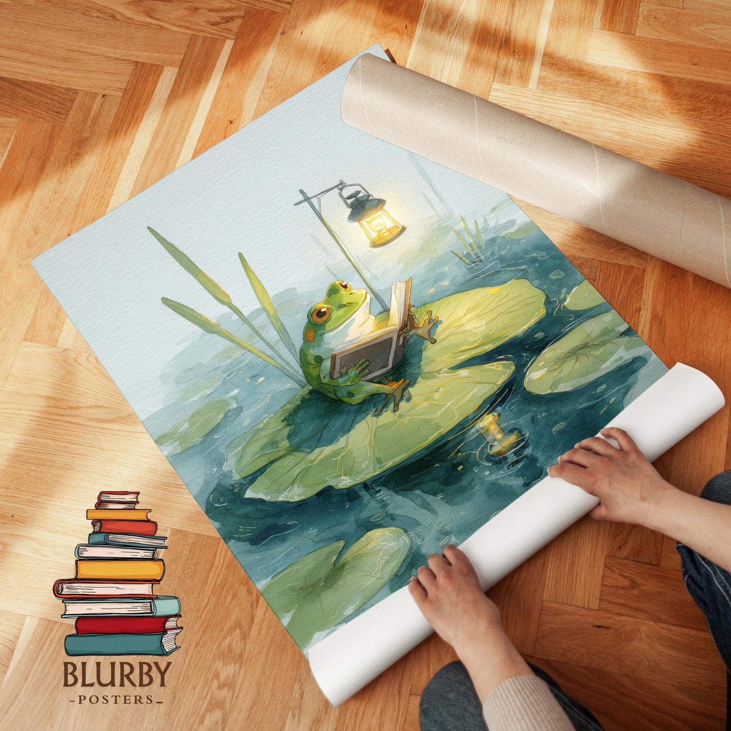 Frog Reading on Lily Pad Print | Cozy Wall Decor | Cute Gift For Book Lover | Book Nook Poster | Book Art | Aesthetic Room Art | Home Decor - Book Poster Art Print Decor Bookish