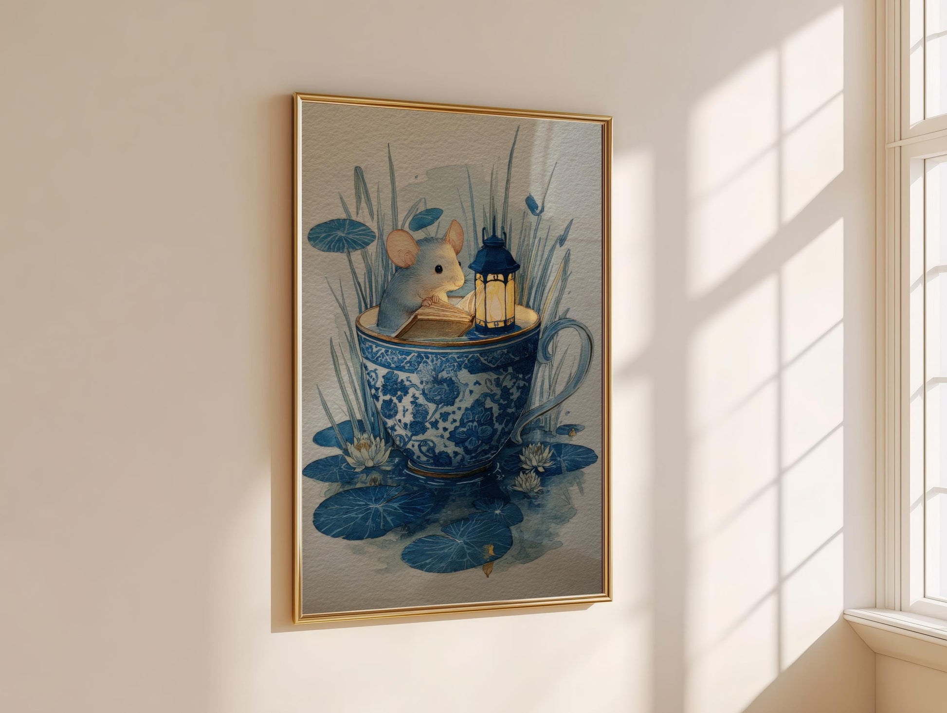 Mouse in Teacup Reading Print | Cozy Wall Decor | Cute Gift For Book Lover | Book Nook Poster | Book Art | Aesthetic Room Art | Home Decor - Book Poster Art Print Decor Bookish