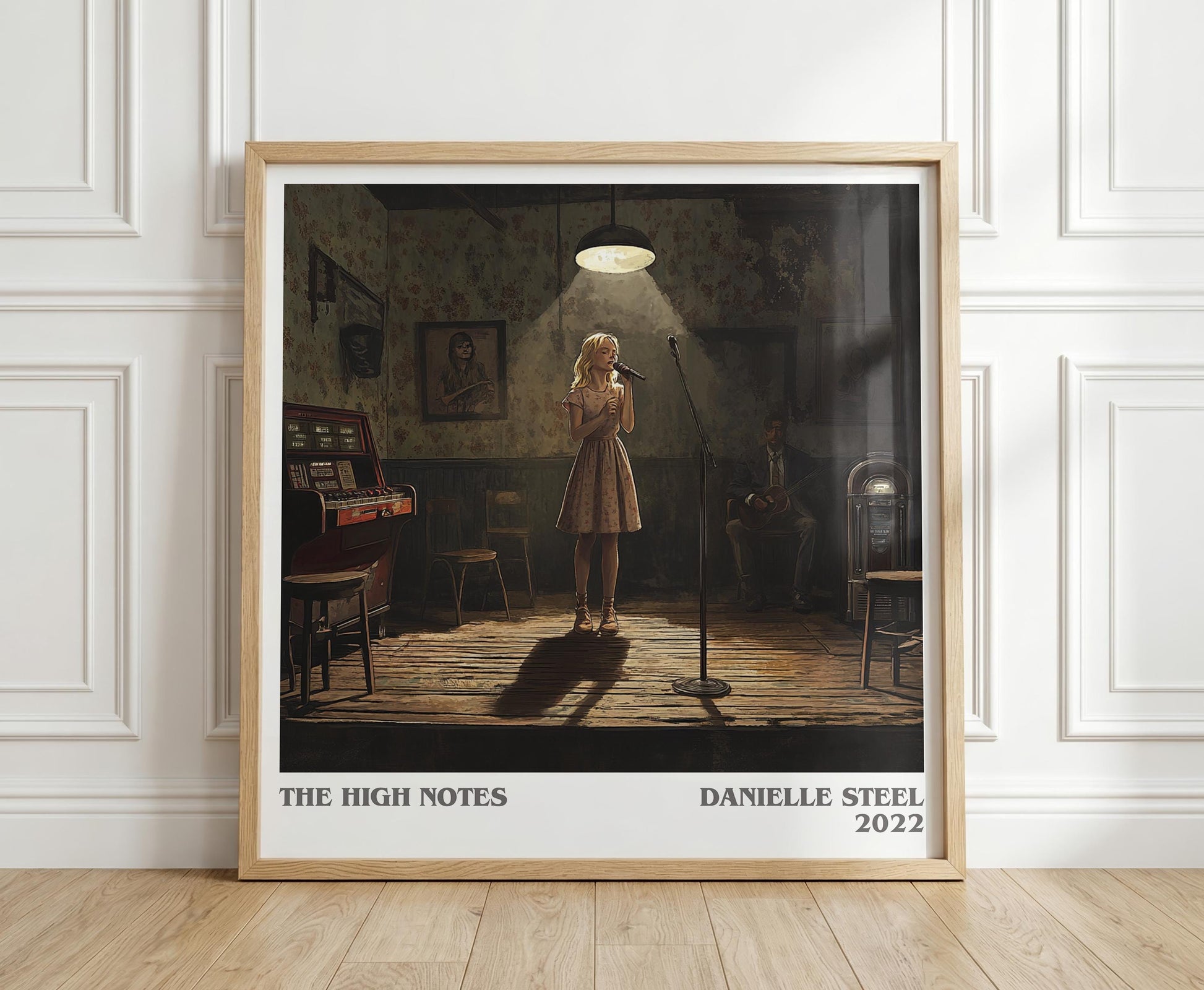 The High Notes literary print in frame leaning in hallway – romance wall art