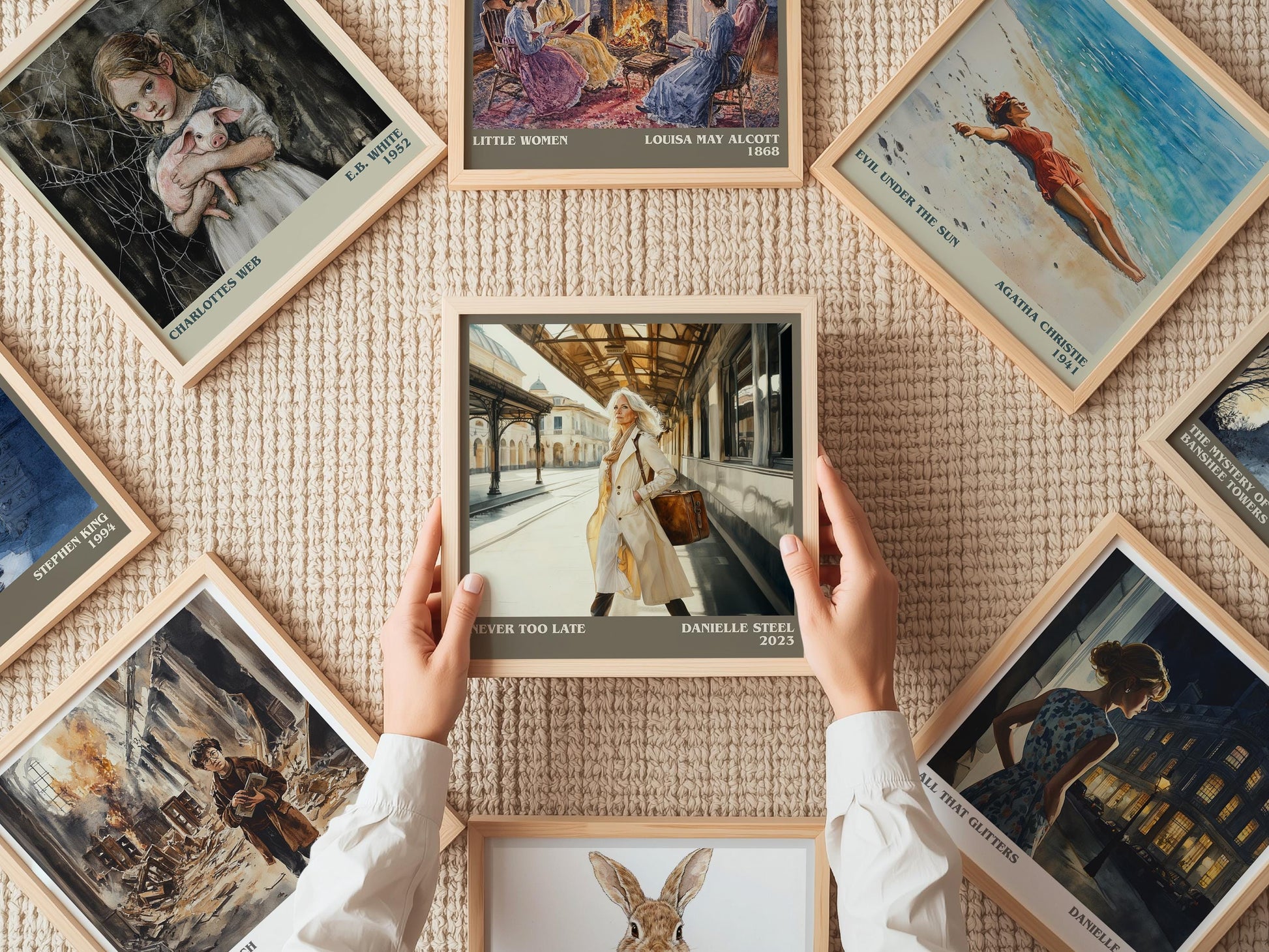 Never Too Late literary print on bookshelf – Danielle Steel fan gift