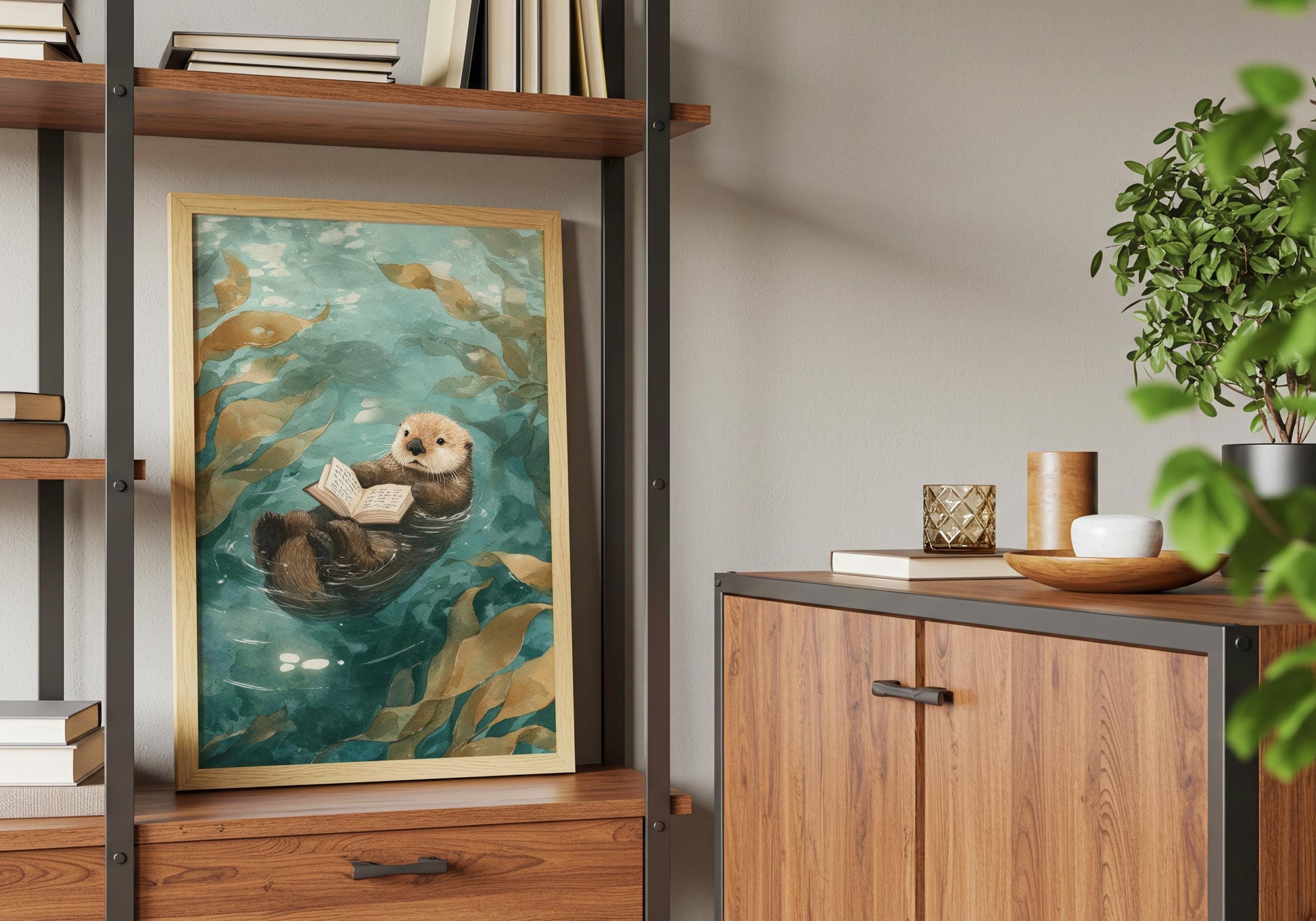 Otter Reading Print | Cozy Wall Decor | Cute Gift For Book Lover | Book Nook Poster | Book Art | Aesthetic Room Art | Reader Home Decor - Book Poster Art Print Decor Bookish