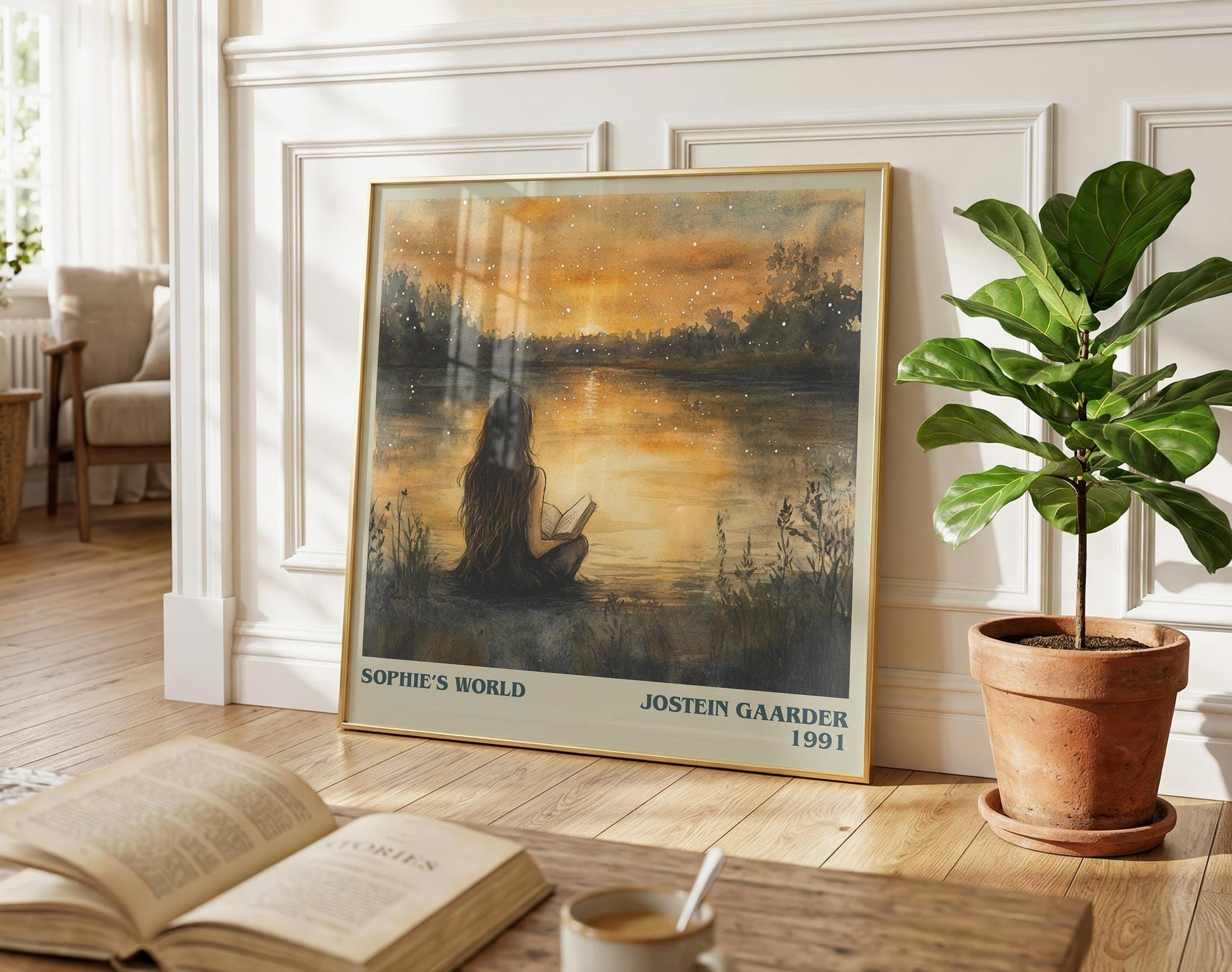 Sophie's World literary poster paired in gallery wall – literary art prints