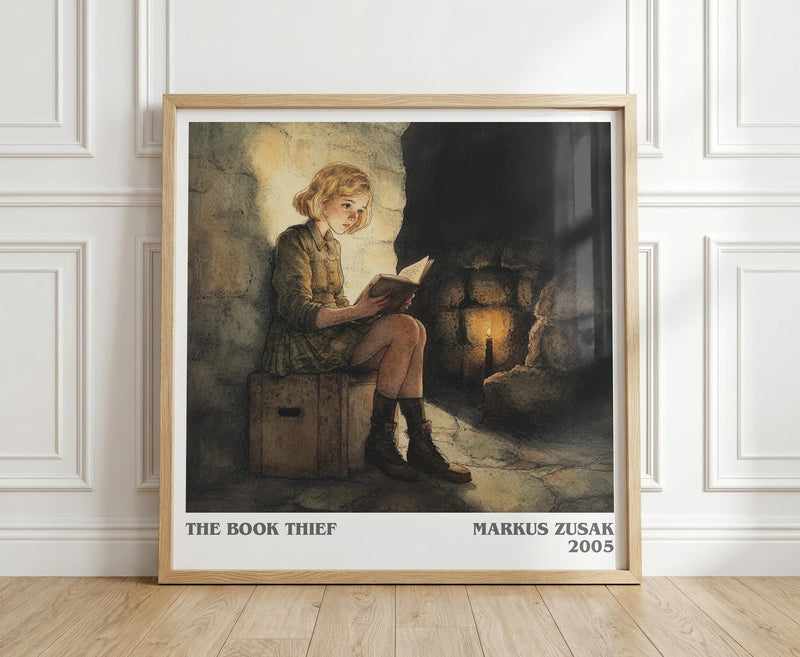 The Book Thief literary print in frame leaning in hallway – historical fiction wall art
