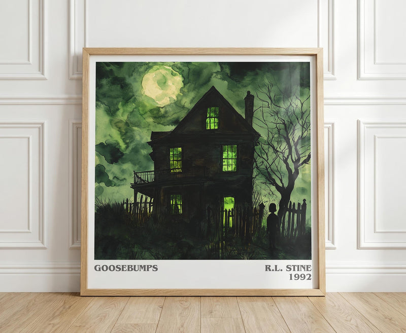 Goosebumps literary print in frame leaning in hallway – childrens wall art