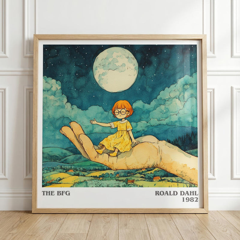 The BFG literary print in frame leaning in hallway – childrens wall art