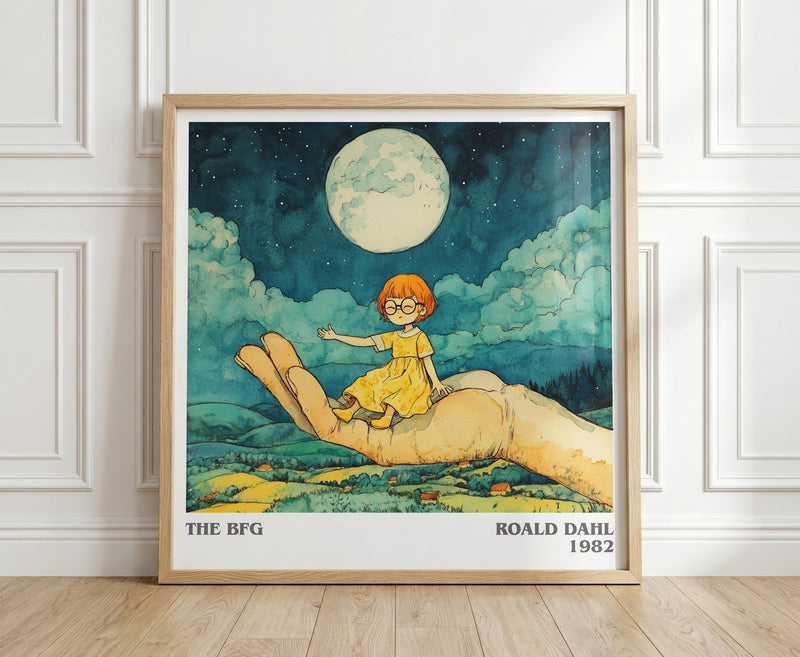 The BFG literary print in frame leaning in hallway – childrens wall art
