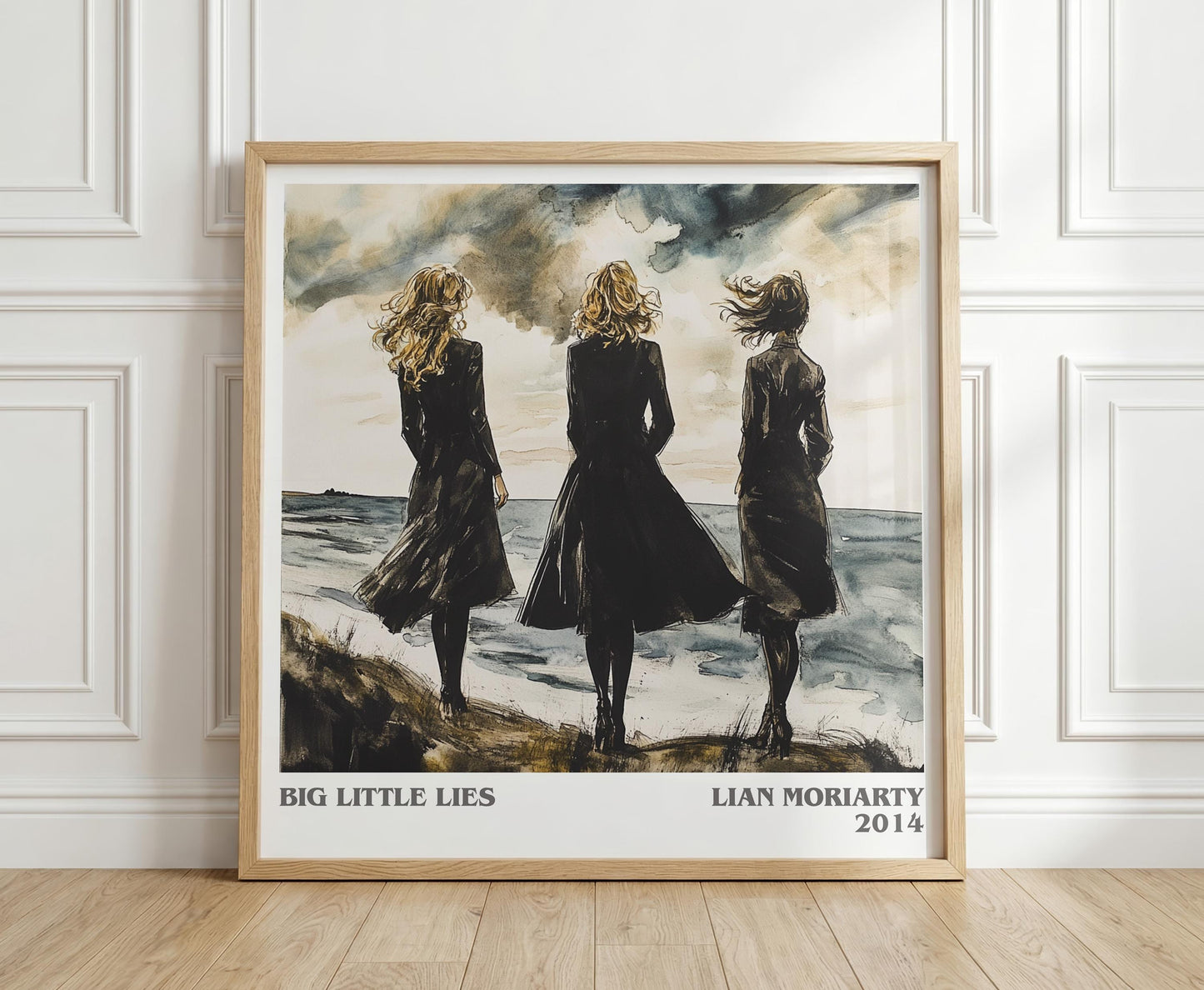 Big Little Lies literary print in frame leaning in hallway – contemporary fiction wall art