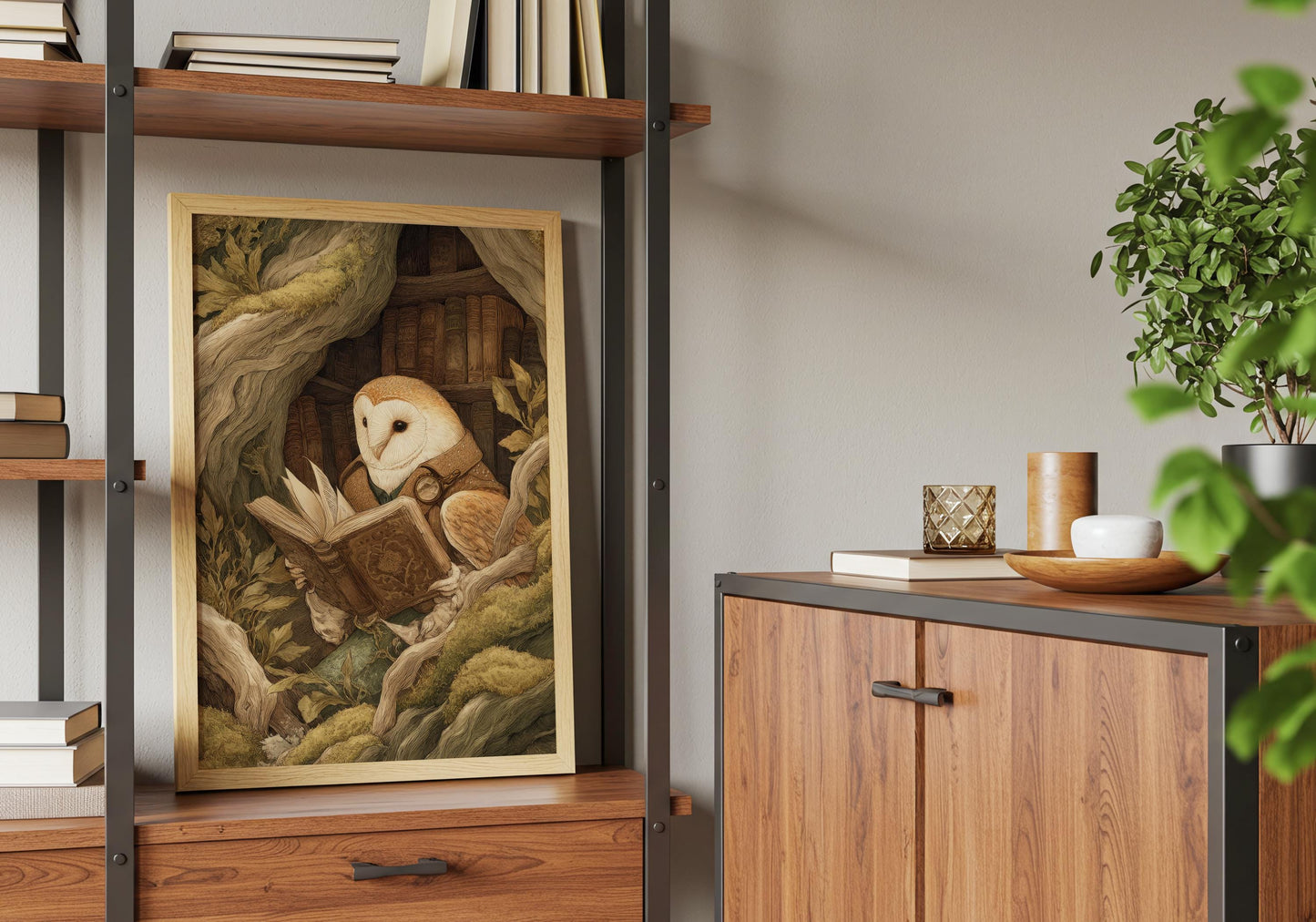 Barn Owl in Tree Print | Cozy Wall Decor | Cute Gift For Book Lover | Book Nook Poster | Book Art | Aesthetic Room Art | Reader Home Decor - Book Poster Art Print Decor Bookish