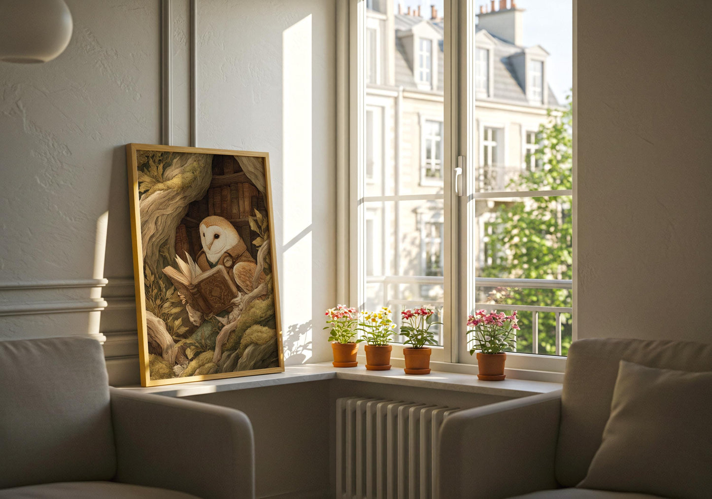 Barn Owl in Tree Print | Cozy Wall Decor | Cute Gift For Book Lover | Book Nook Poster | Book Art | Aesthetic Room Art | Reader Home Decor - Book Poster Art Print Decor Bookish