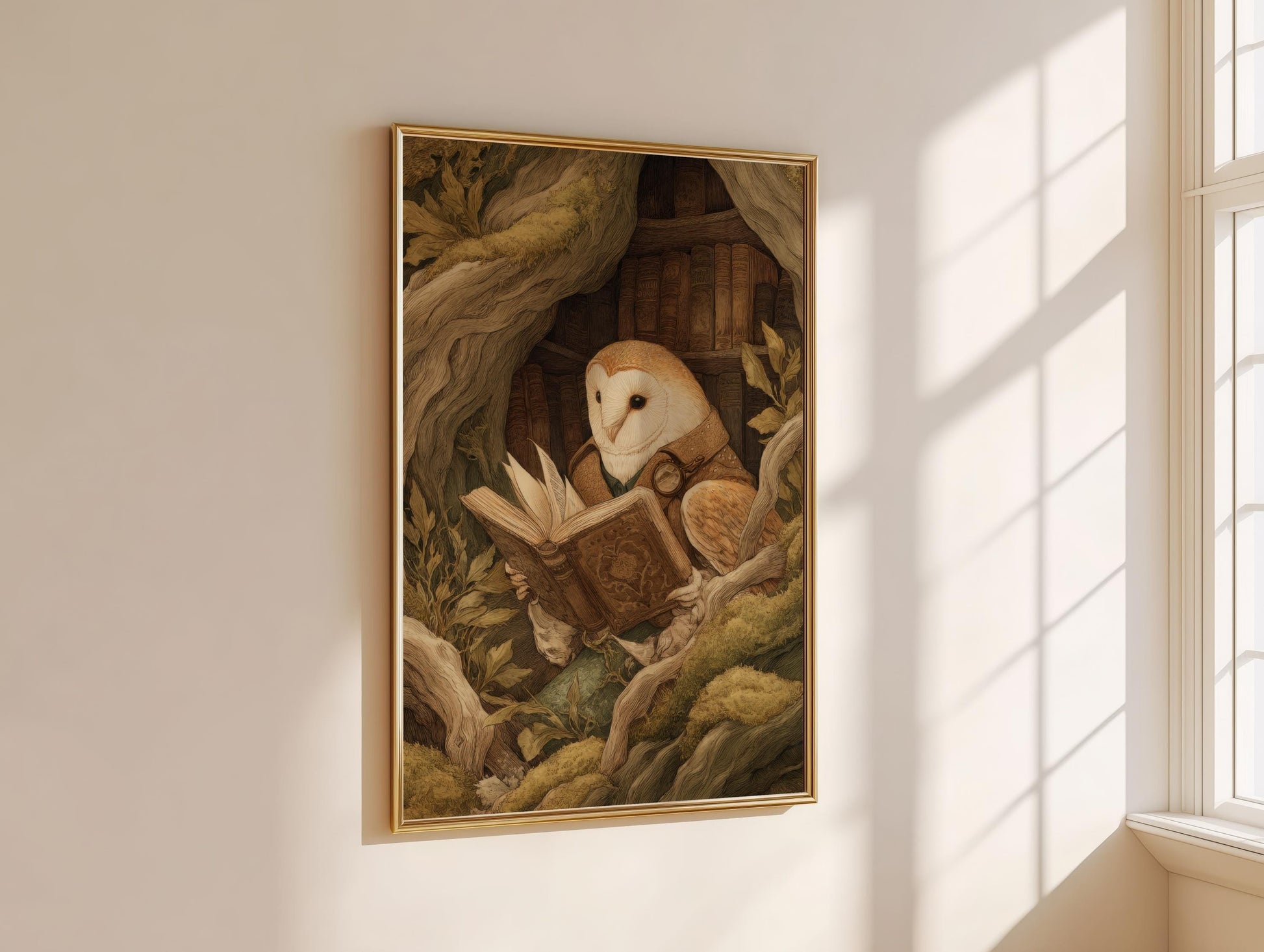 Barn Owl in Tree Print | Cozy Wall Decor | Cute Gift For Book Lover | Book Nook Poster | Book Art | Aesthetic Room Art | Reader Home Decor - Book Poster Art Print Decor Bookish