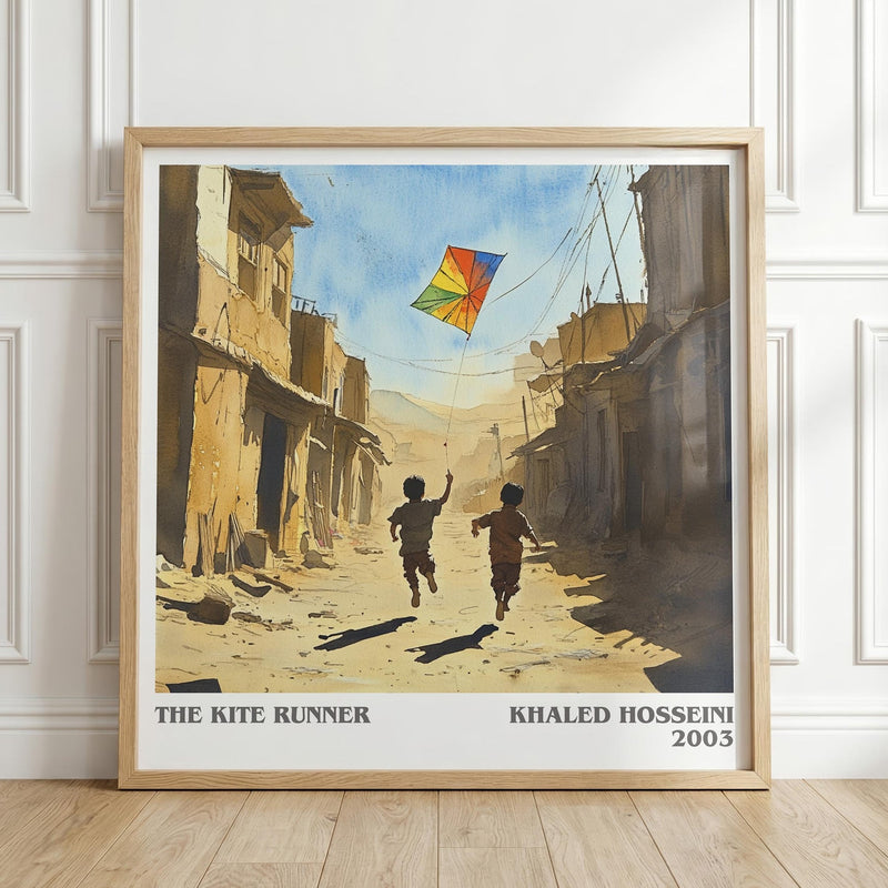 The Kite Runner literary print in frame leaning in hallway – literary fiction wall art
