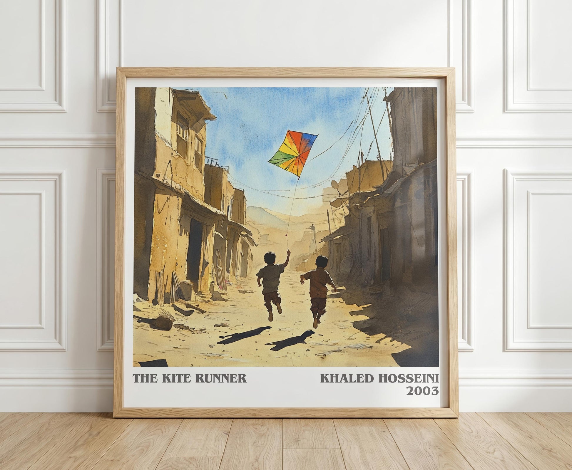 The Kite Runner literary print in frame leaning in hallway – literary fiction wall art