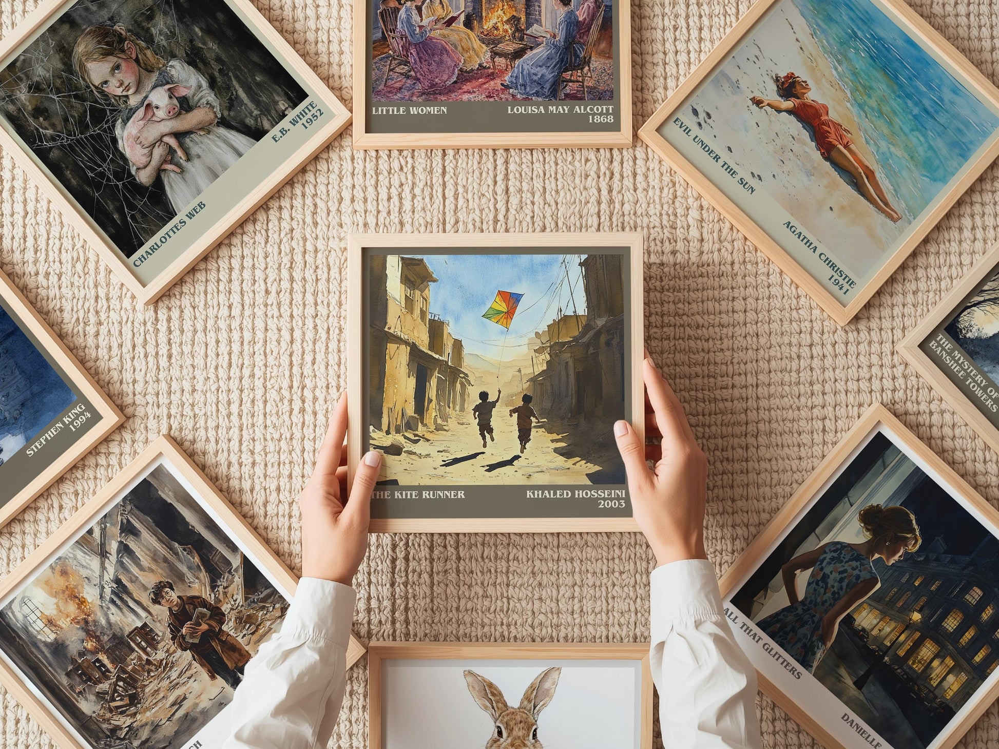 The Kite Runner literary print on bookshelf – Khaled Hosseini fan gift