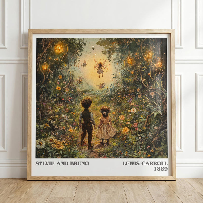Sylvie and Bruno literary print in frame leaning in hallway – fantasy wall art
