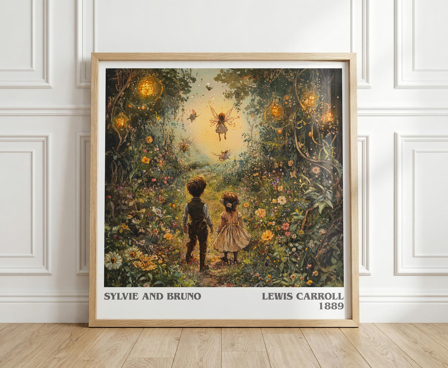 Sylvie and Bruno literary print in frame leaning in hallway – fantasy wall art