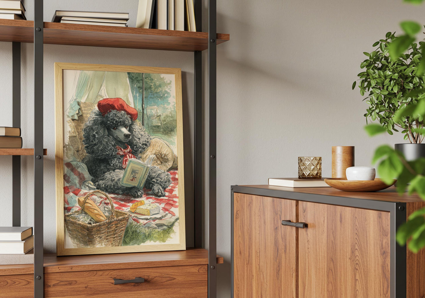 French Poodle Picnic Paris Print | Cozy Wall Decor | Cute Gift Book Lover | Book Nook Poster | Book Art | Aesthetic Room Art | Home Decor - Book Poster Art Print Decor Bookish