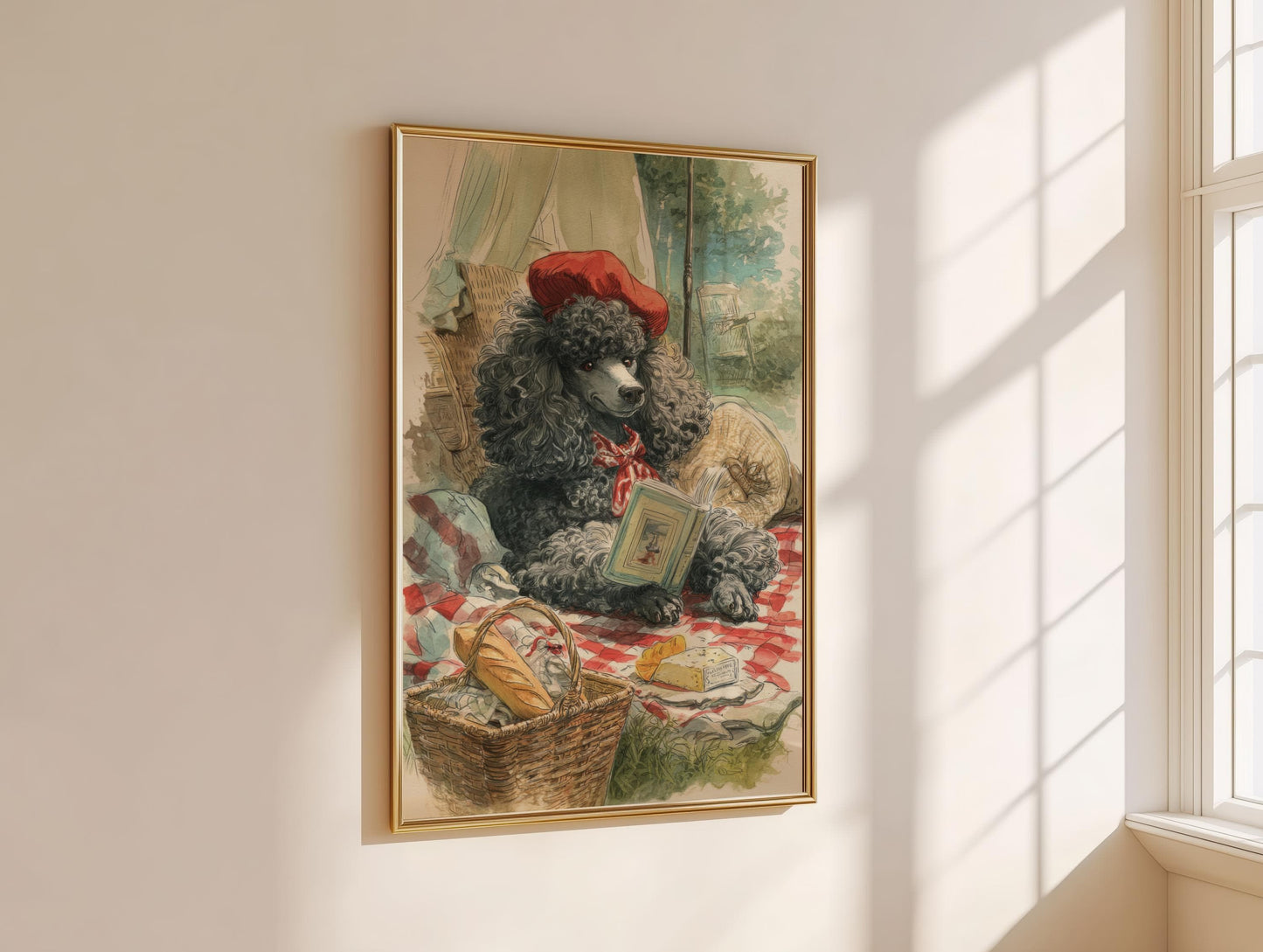 French Poodle Picnic Paris Print | Cozy Wall Decor | Cute Gift Book Lover | Book Nook Poster | Book Art | Aesthetic Room Art | Home Decor - Book Poster Art Print Decor Bookish