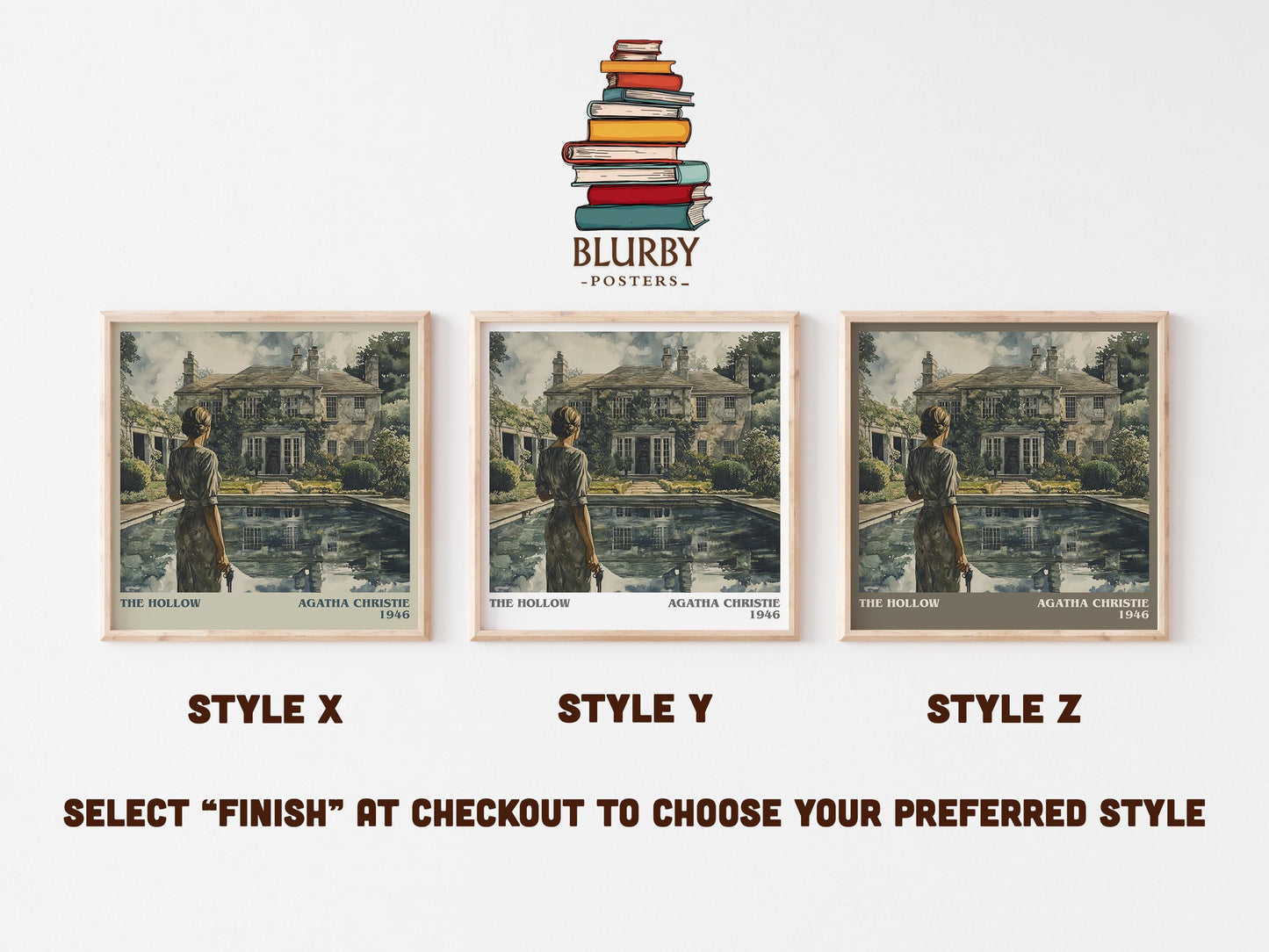The Hollow literary art print colour and style options – Agatha Christie book art