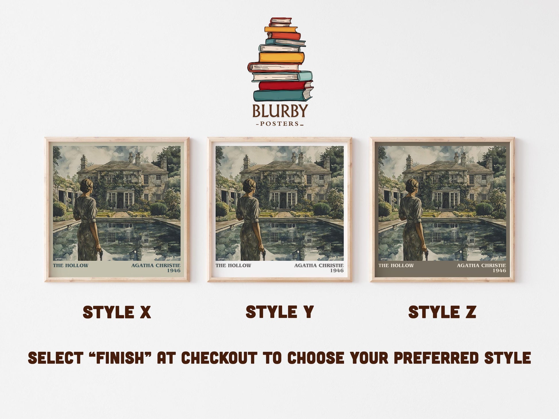 The Hollow literary art print colour and style options – Agatha Christie book art