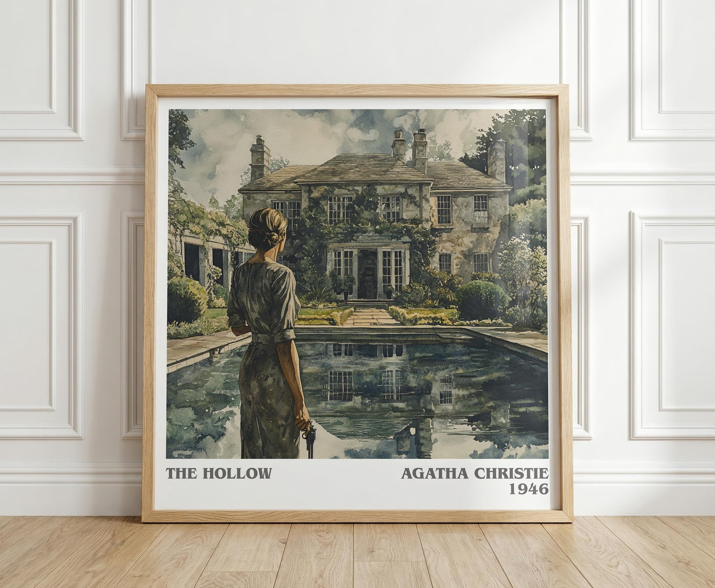 The Hollow literary print in frame leaning in hallway – mystery wall art