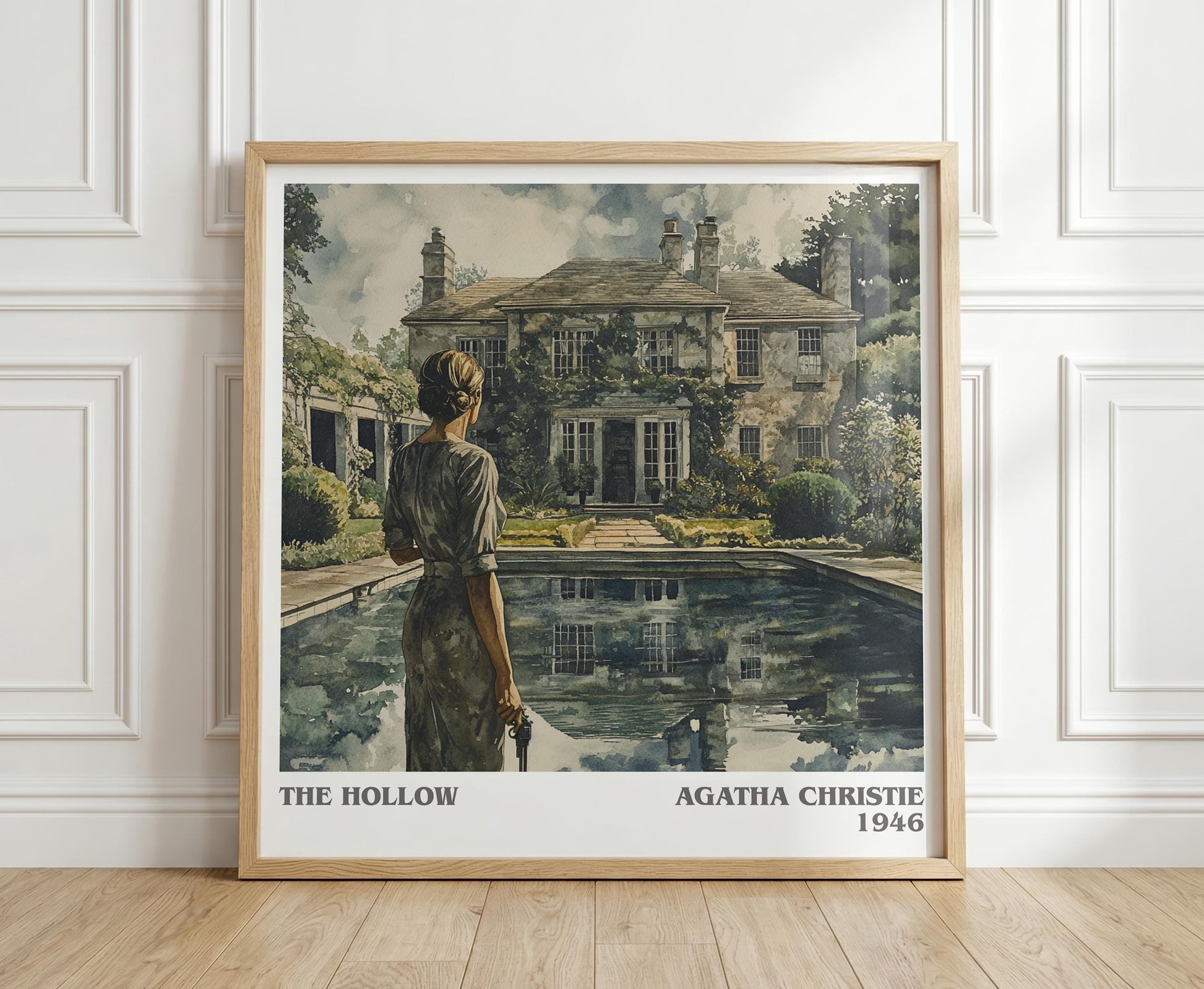 The Hollow literary print in frame leaning in hallway – mystery wall art