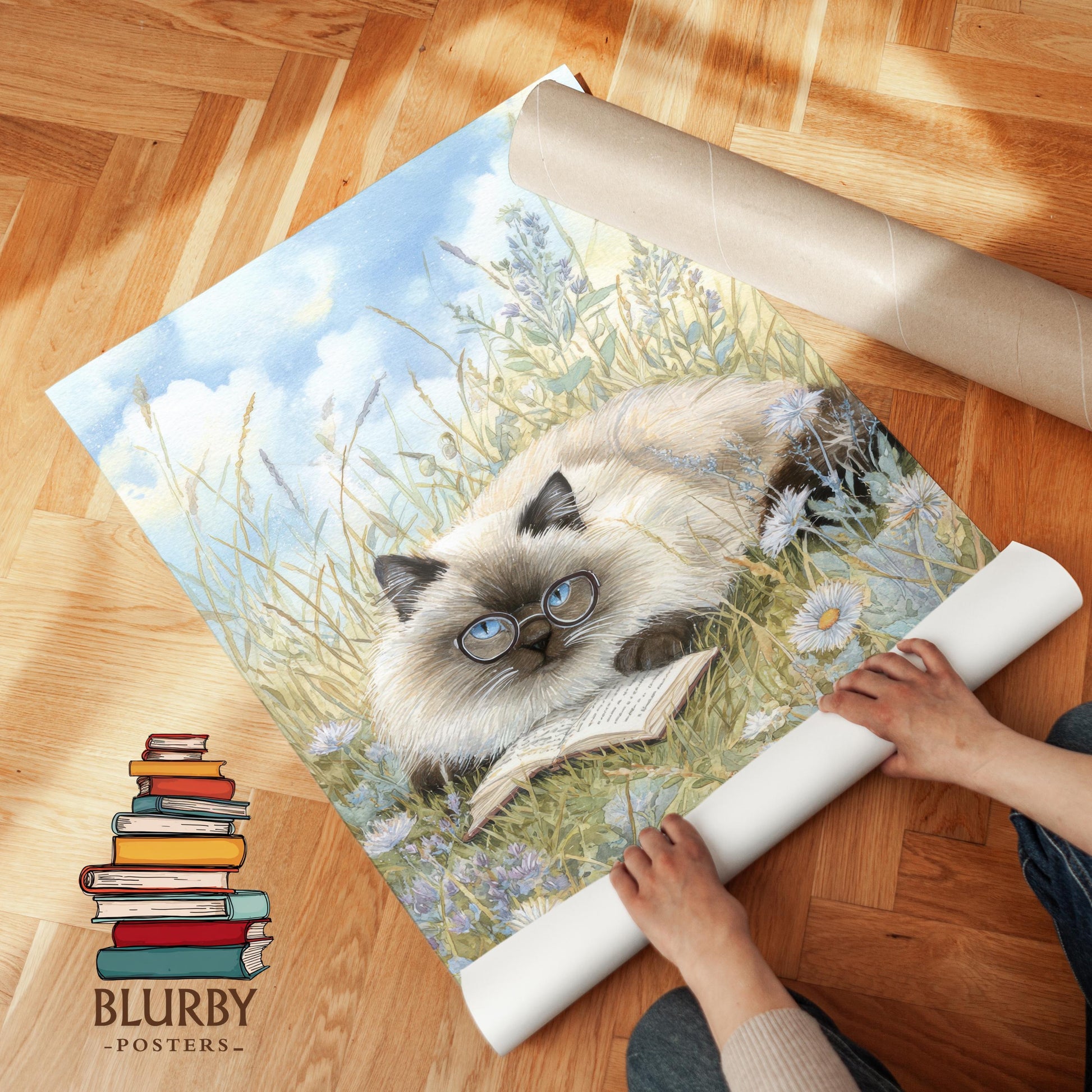 Cat Reading in Daisy Field Print | Cozy Wall Decor | Gift For Book Lover | Book Nook Poster | Book Art | Aesthetic Room Art | Home Decor - Book Poster Art Print Decor Bookish