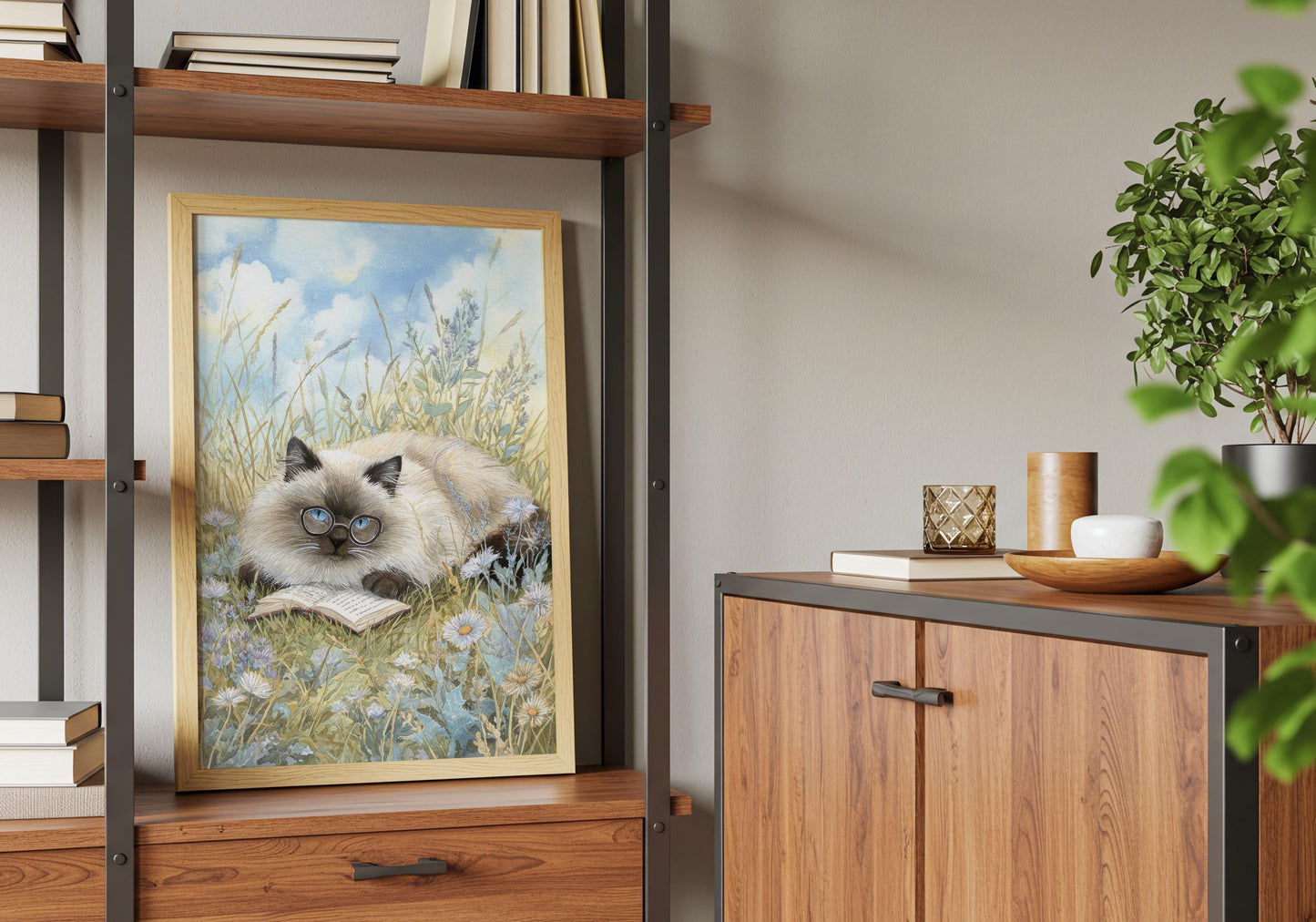Cat Reading in Daisy Field Print | Cozy Wall Decor | Gift For Book Lover | Book Nook Poster | Book Art | Aesthetic Room Art | Home Decor - Book Poster Art Print Decor Bookish