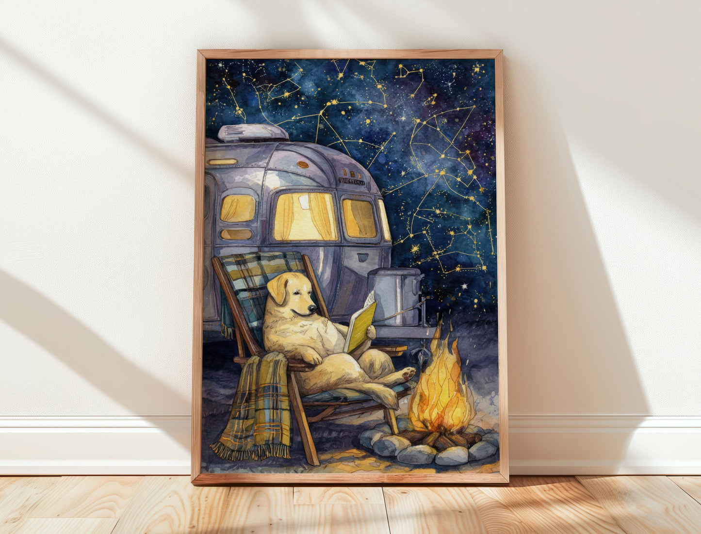 Camping Golden Retriever Print | Cozy Wall Decor | Book Lover Gift | Book Nook Poster | Book Art | Aesthetic Room Art | Reader Home Decor - Book Poster Art Print Decor Bookish