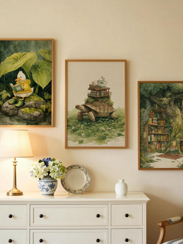 Tortoise Book Library Print | Cozy Wall Decor | Book Lover Gift | Book Nook Poster | Book Art | Aesthetic Room Art | Reader Home Decor - Book Poster Art Print Decor Bookish