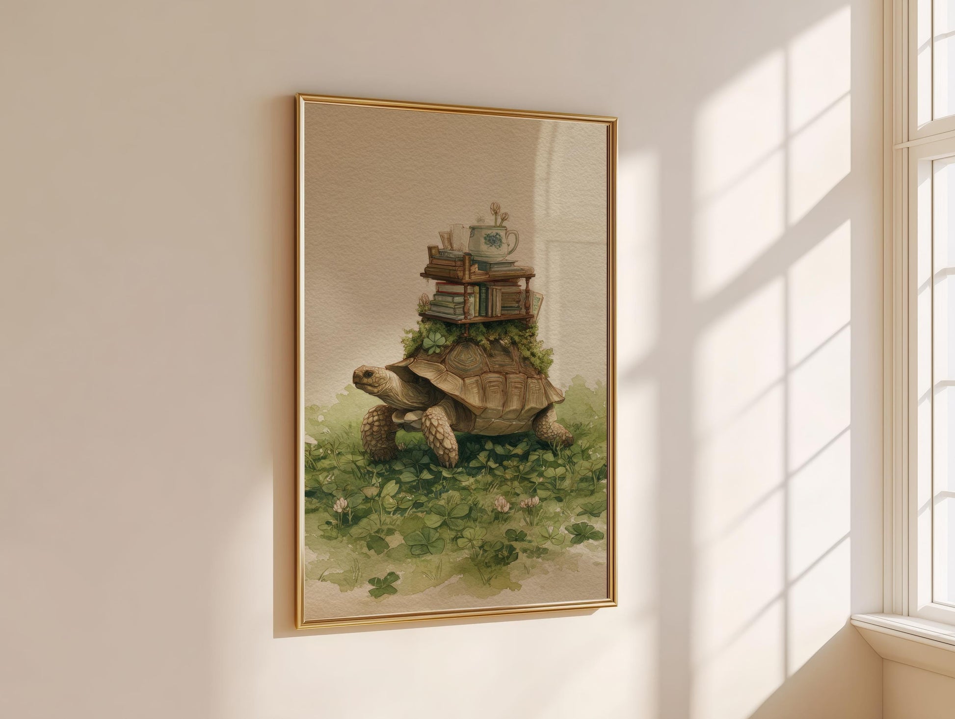Tortoise Book Library Print | Cozy Wall Decor | Book Lover Gift | Book Nook Poster | Book Art | Aesthetic Room Art | Reader Home Decor - Book Poster Art Print Decor Bookish