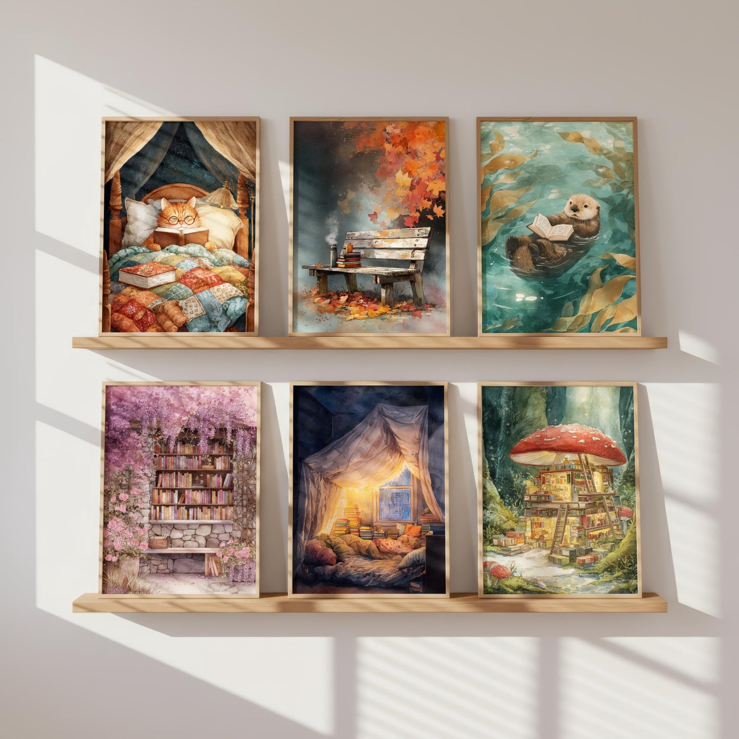 Autumn Park Bench Library Print | Cozy Wall Decor | Book Lover Gift | Book Nook Poster | Book Art | Aesthetic Room Art | Reader Home Decor - Book Poster Art Print Decor Bookish