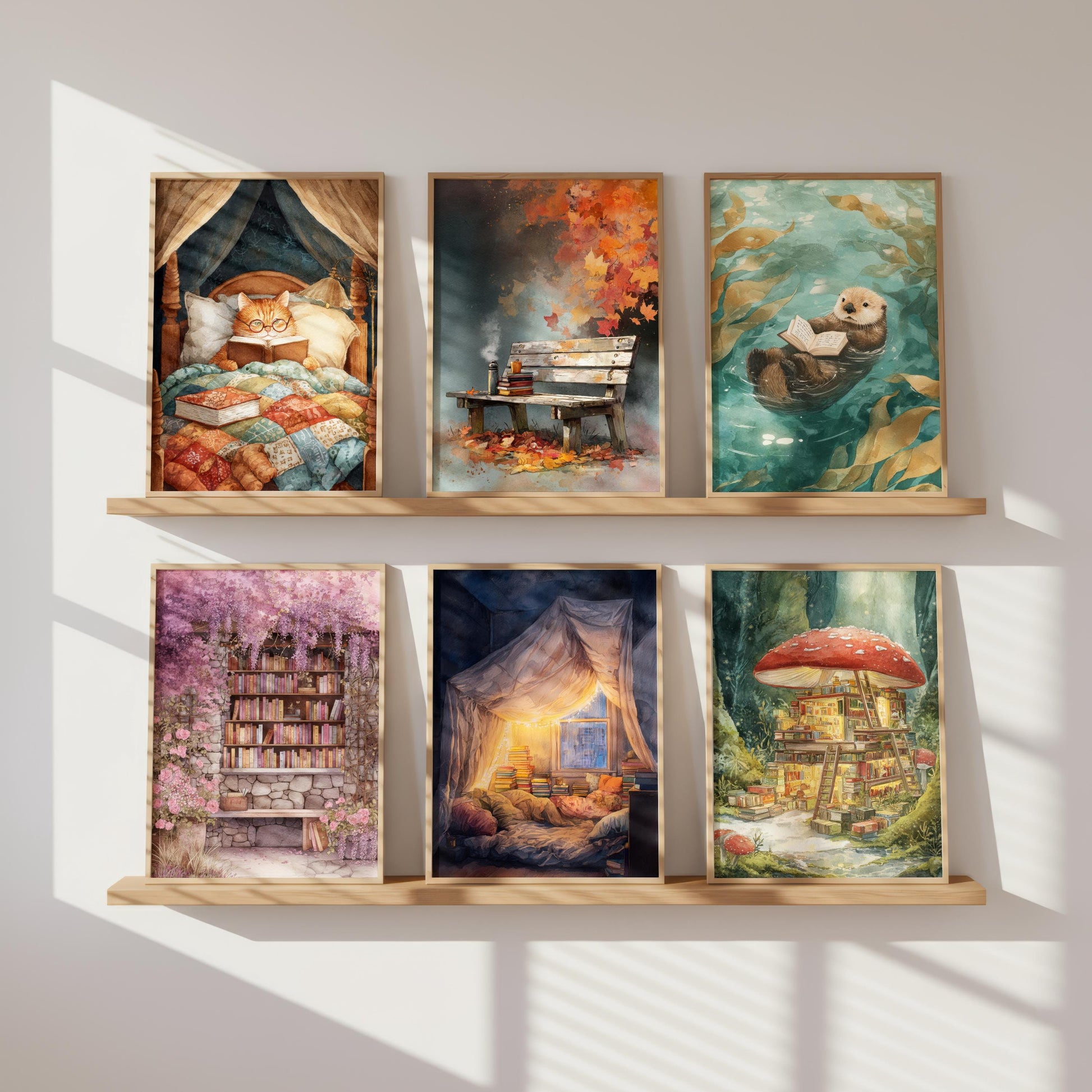 Autumn Park Bench Library Print | Cozy Wall Decor | Book Lover Gift | Book Nook Poster | Book Art | Aesthetic Room Art | Reader Home Decor - Book Poster Art Print Decor Bookish