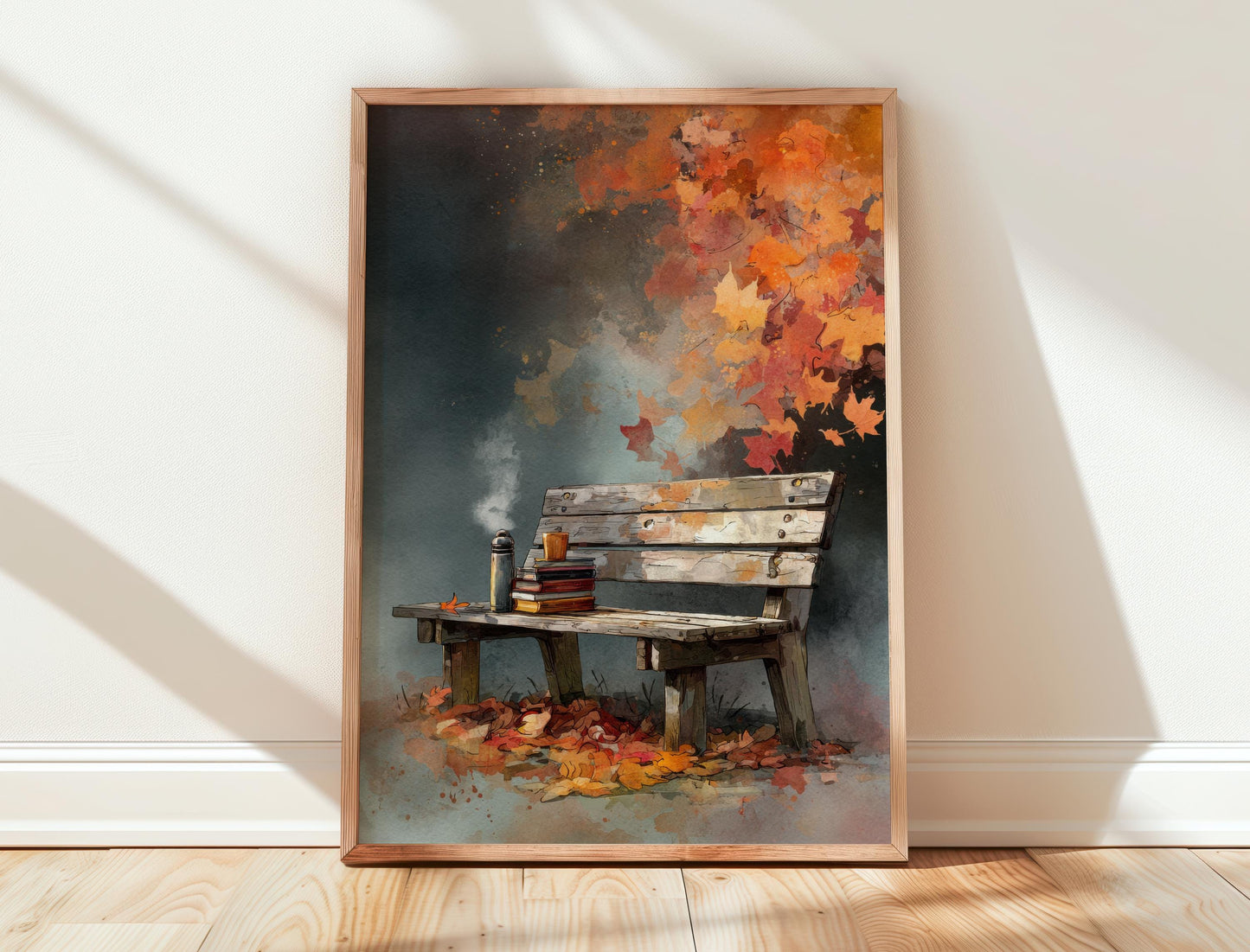 Autumn Park Bench Library Print | Cozy Wall Decor | Book Lover Gift | Book Nook Poster | Book Art | Aesthetic Room Art | Reader Home Decor - Book Poster Art Print Decor Bookish