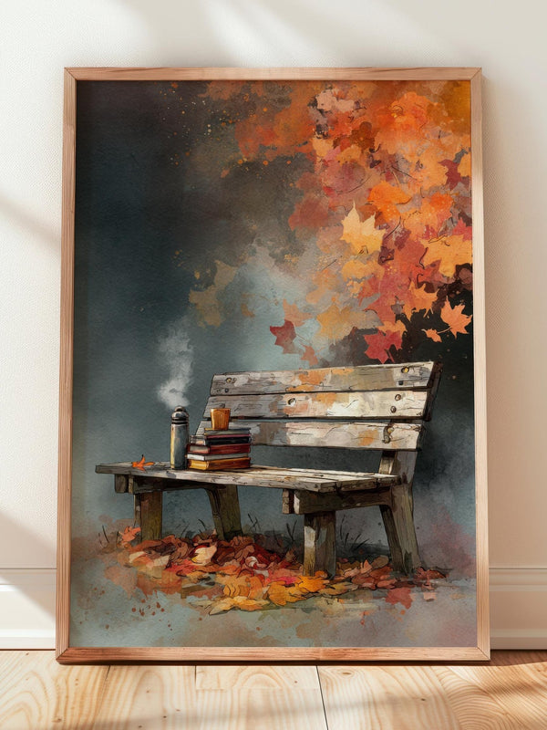 Autumn Park Bench Library Print | Cozy Wall Decor | Book Lover Gift | Book Nook Poster | Book Art | Aesthetic Room Art | Reader Home Decor - Book Poster Art Print Decor Bookish