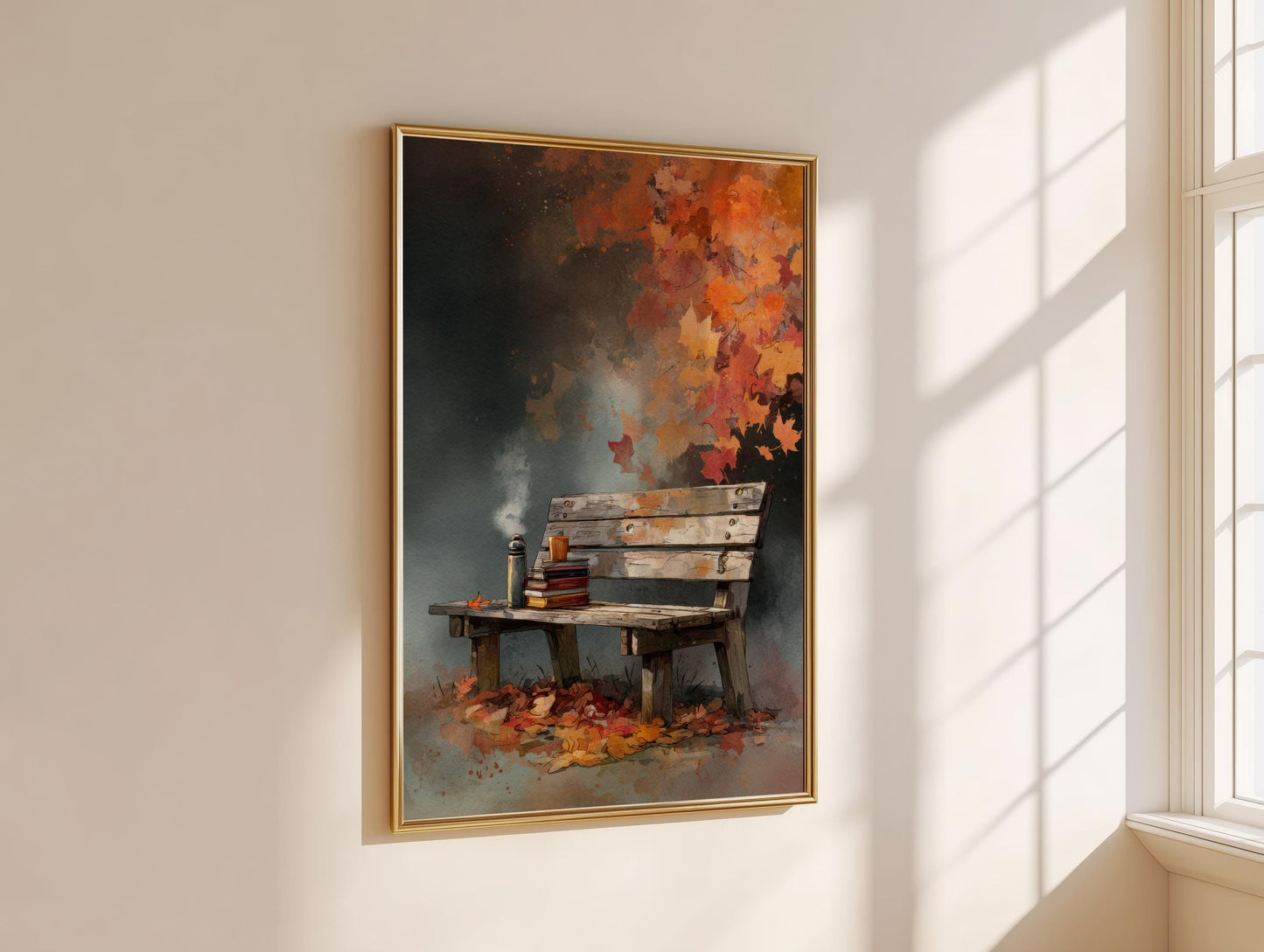 Autumn Park Bench Library Print | Cozy Wall Decor | Book Lover Gift | Book Nook Poster | Book Art | Aesthetic Room Art | Reader Home Decor - Book Poster Art Print Decor Bookish