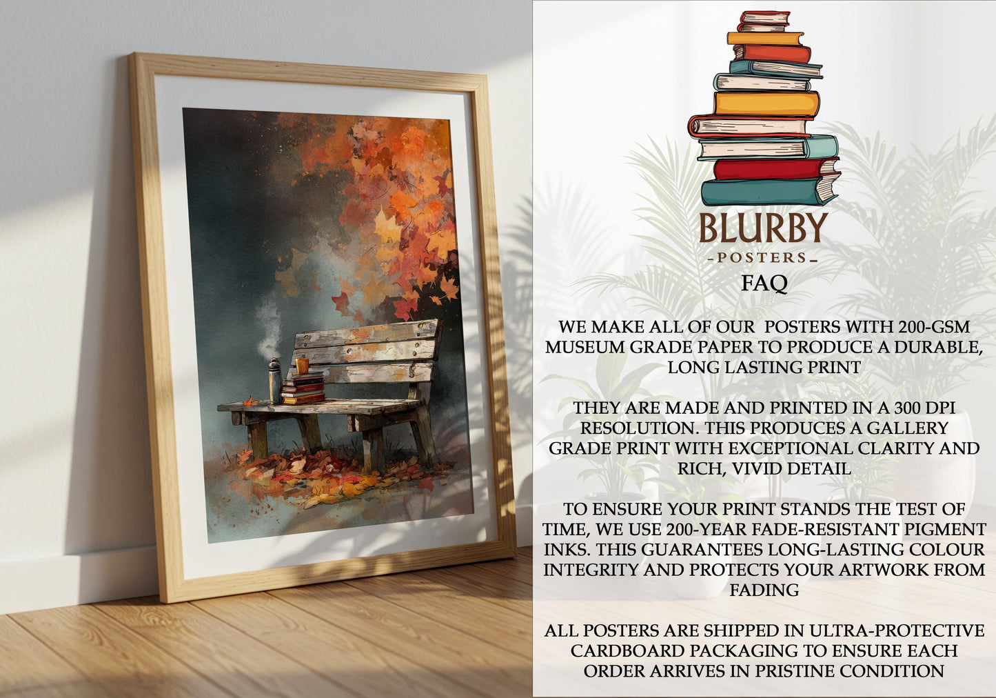 Autumn Park Bench Library Print | Cozy Wall Decor | Book Lover Gift | Book Nook Poster | Book Art | Aesthetic Room Art | Reader Home Decor - Book Poster Art Print Decor Bookish