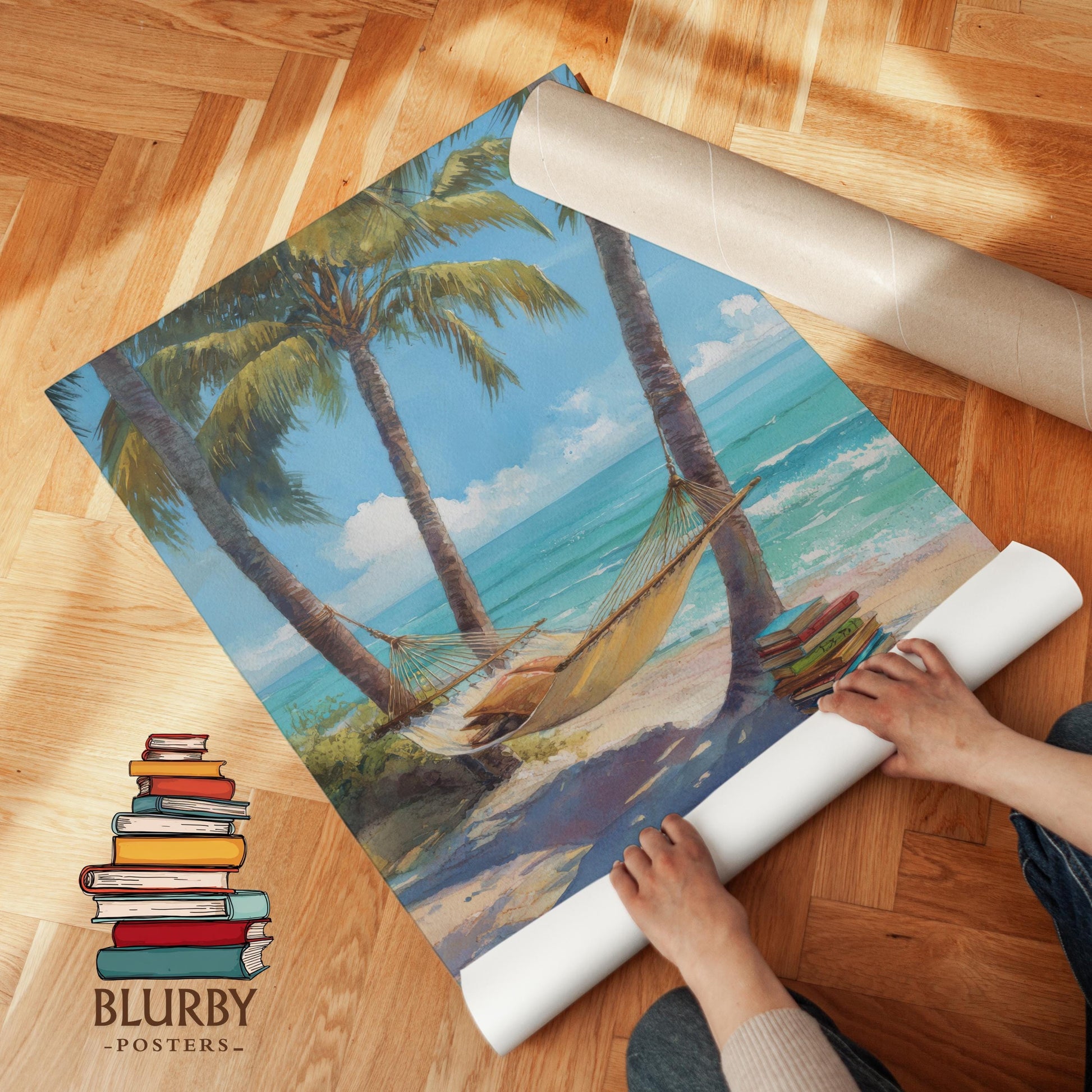 Tropical Beach Hammock Library Print | Cozy Wall Decor | Book Lover Gift | Book Nook Poster | Book Art | Aesthetic Room Art | Home Decor - Book Poster Art Print Decor Bookish