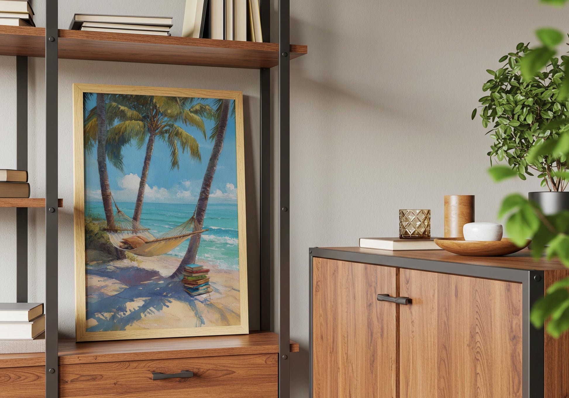 Tropical Beach Hammock Library Print | Cozy Wall Decor | Book Lover Gift | Book Nook Poster | Book Art | Aesthetic Room Art | Home Decor - Book Poster Art Print Decor Bookish