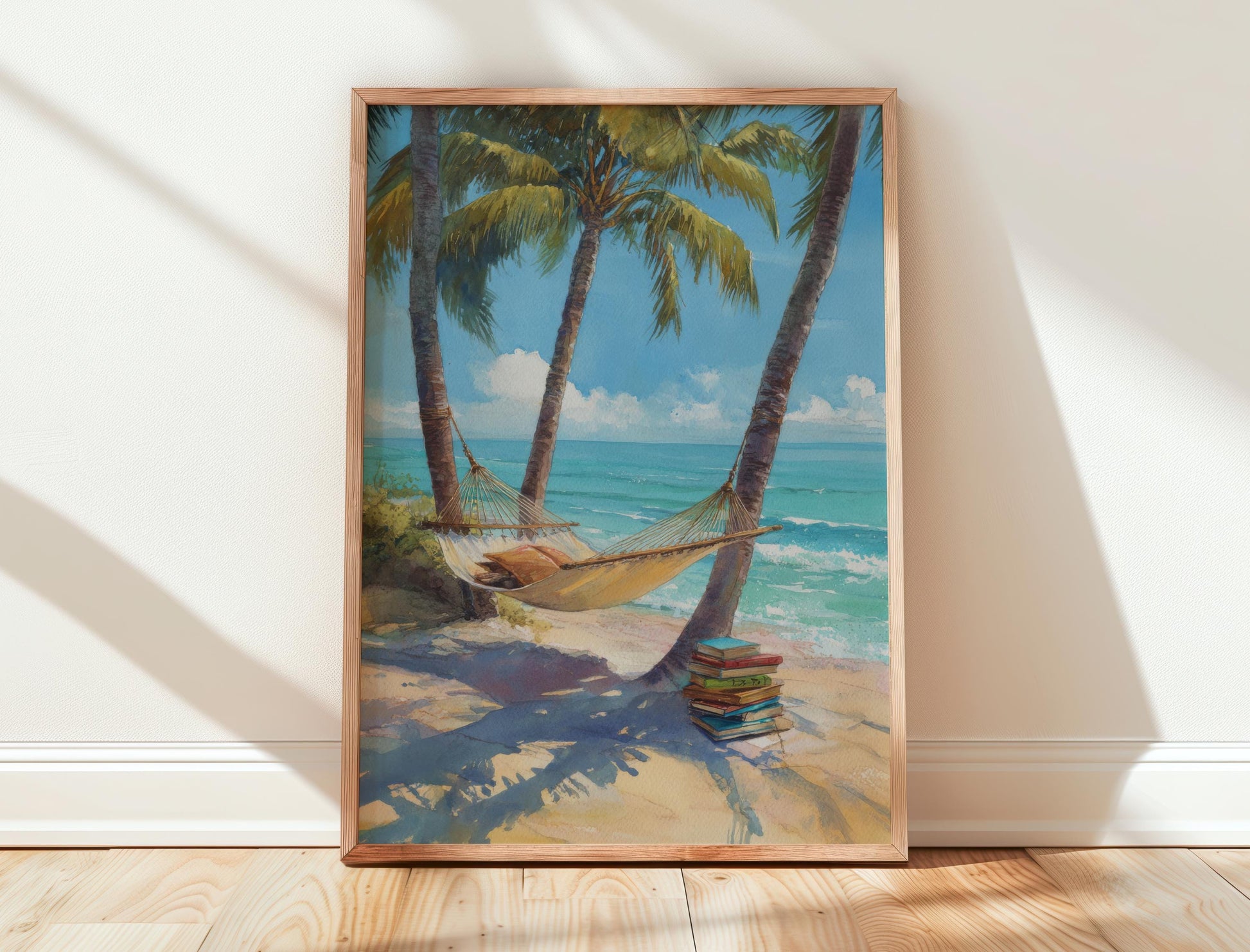 Tropical Beach Hammock Library Print | Cozy Wall Decor | Book Lover Gift | Book Nook Poster | Book Art | Aesthetic Room Art | Home Decor - Book Poster Art Print Decor Bookish