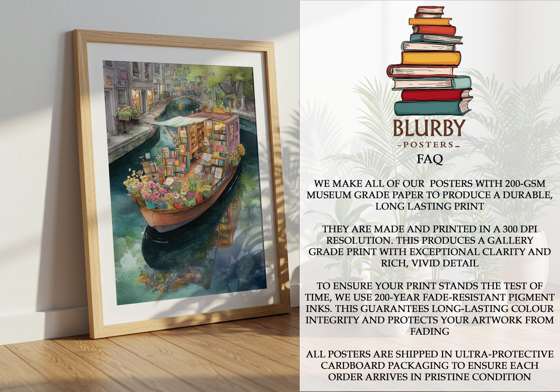 Pink Canal Boat Bookshop Print | Cozy Wall Decor | Book Lover Gift | Book Nook Poster | Book Art | Aesthetic Room Art | Home Decor - Book Poster Art Print Decor Bookish