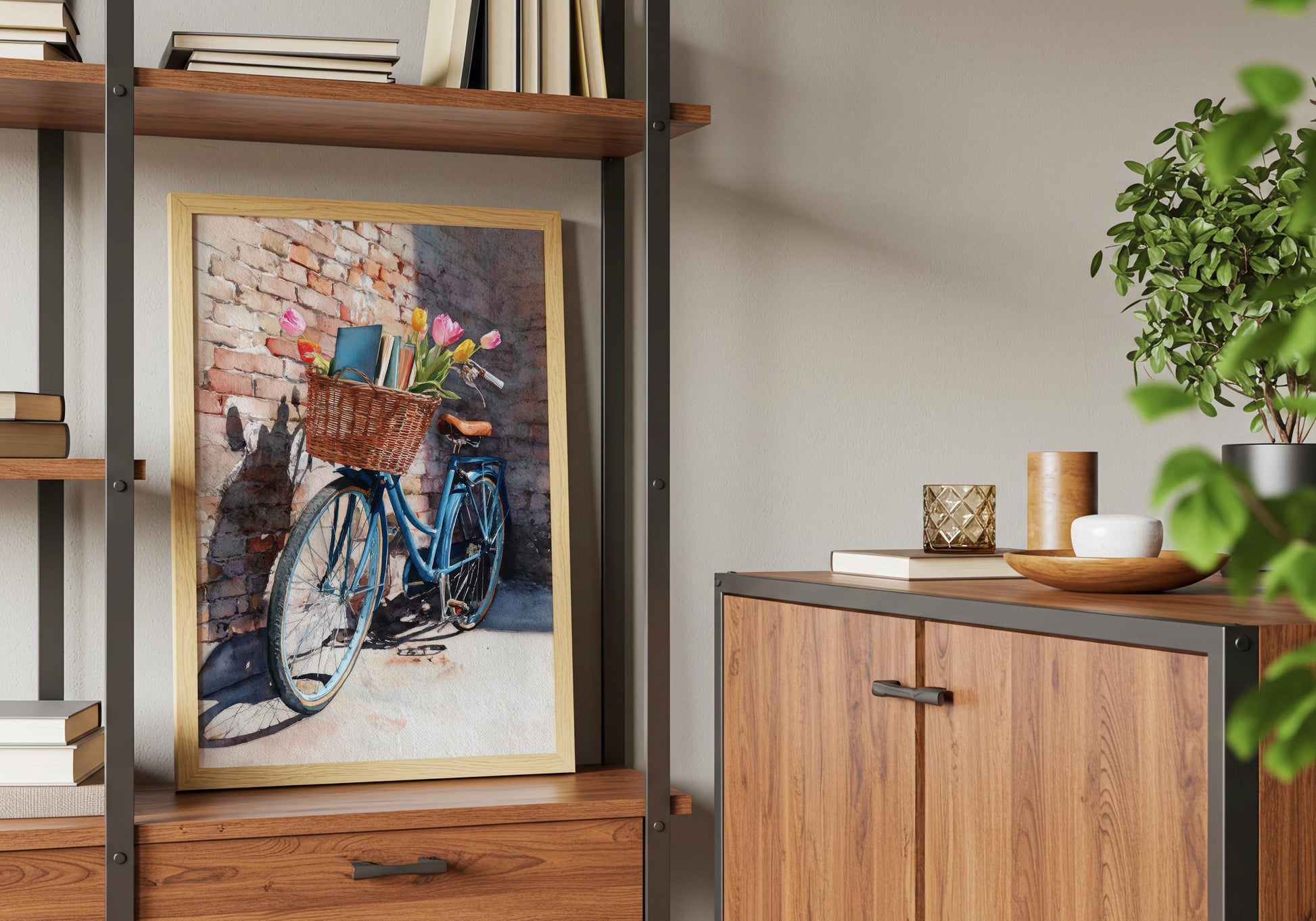 Vintage Bicycle Flower Basket Book Print | Cozy Wall Decor | Book Lover Gift | Book Nook Poster | Book Art | Aesthetic Room Art | Home Decor - Book Poster Art Print Decor Bookish